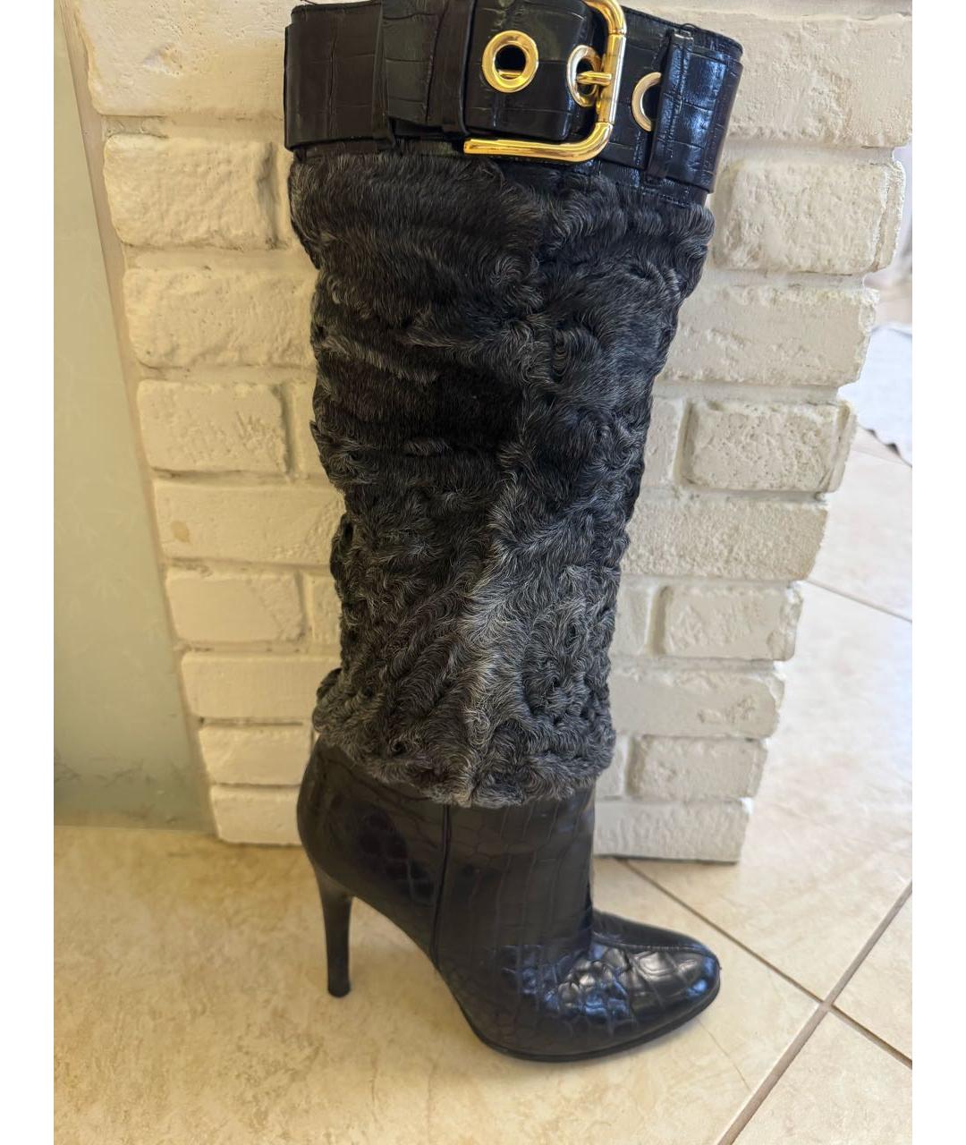 DOLCE&GABBANA Темно-синие кожаные сапоги, фото 2