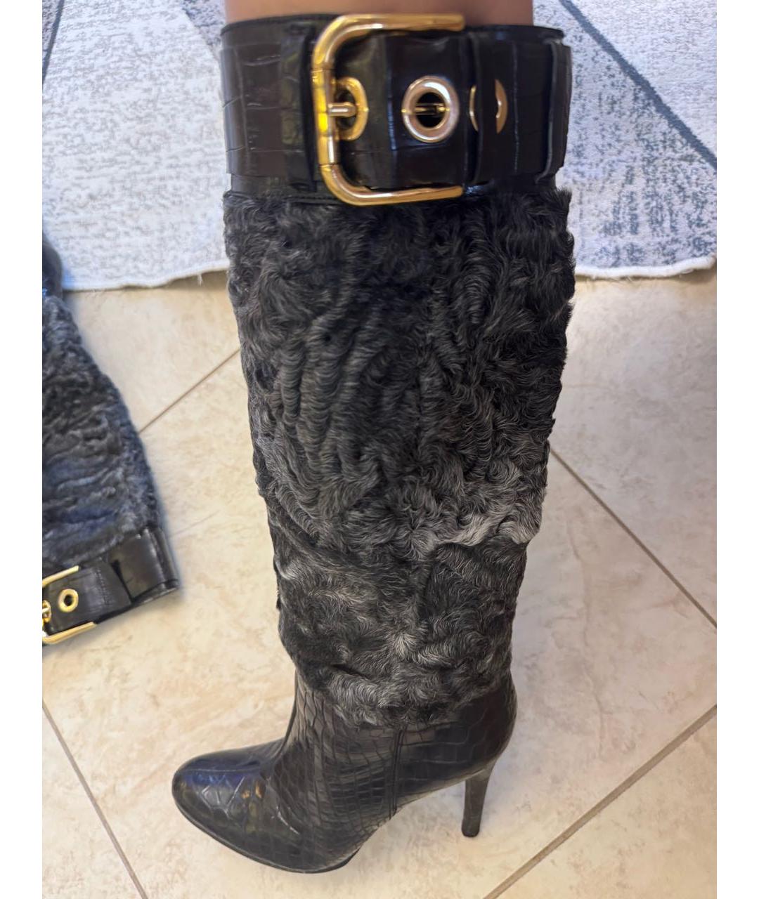 DOLCE&GABBANA Темно-синие кожаные сапоги, фото 6