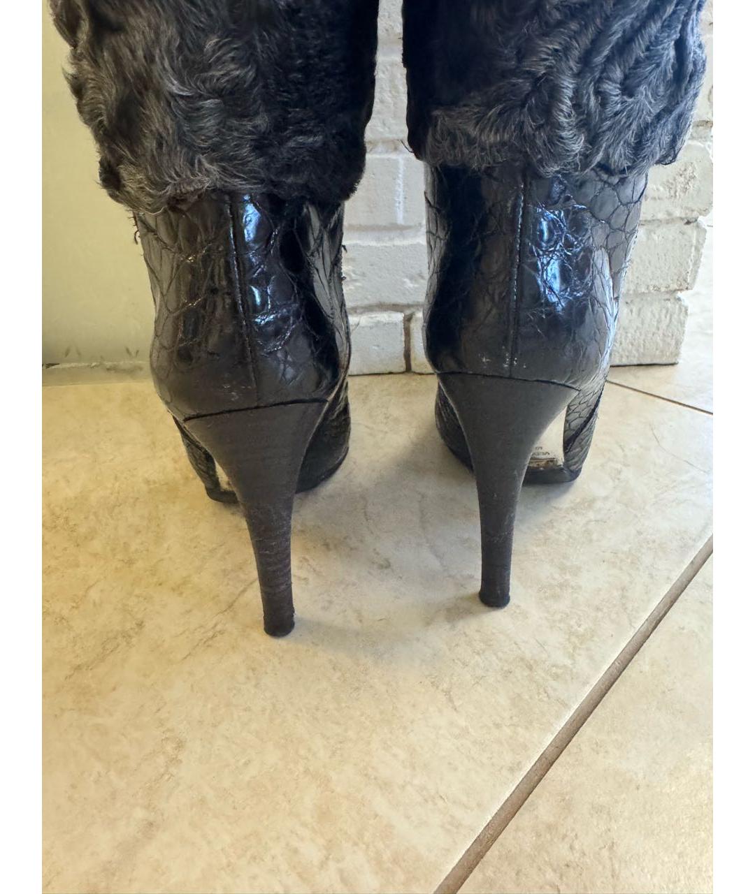 DOLCE&GABBANA Темно-синие кожаные сапоги, фото 5
