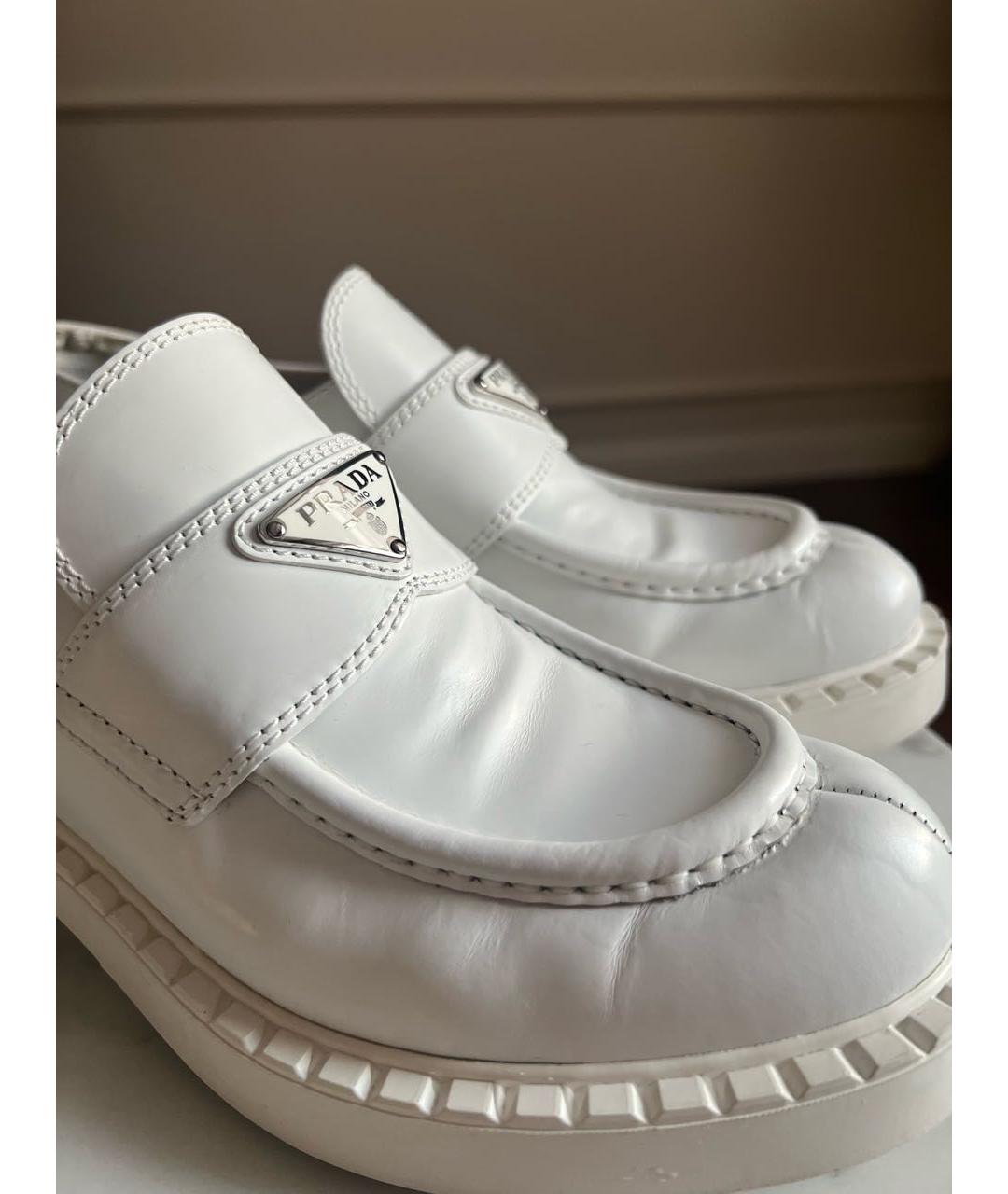PRADA Белые кожаные лоферы, фото 6