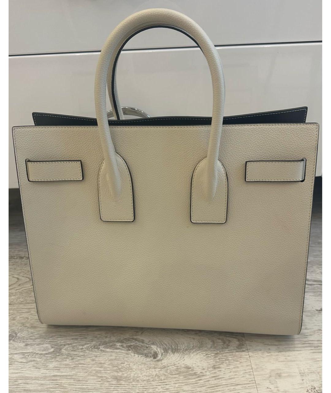 SAINT LAURENT Белая кожаная сумка с короткими ручками, фото 2