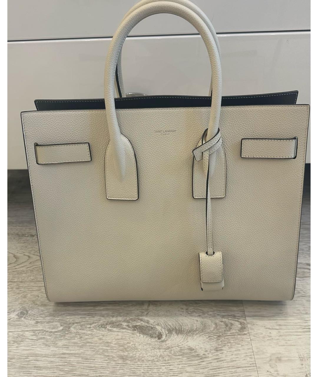 SAINT LAURENT Белая кожаная сумка с короткими ручками, фото 5