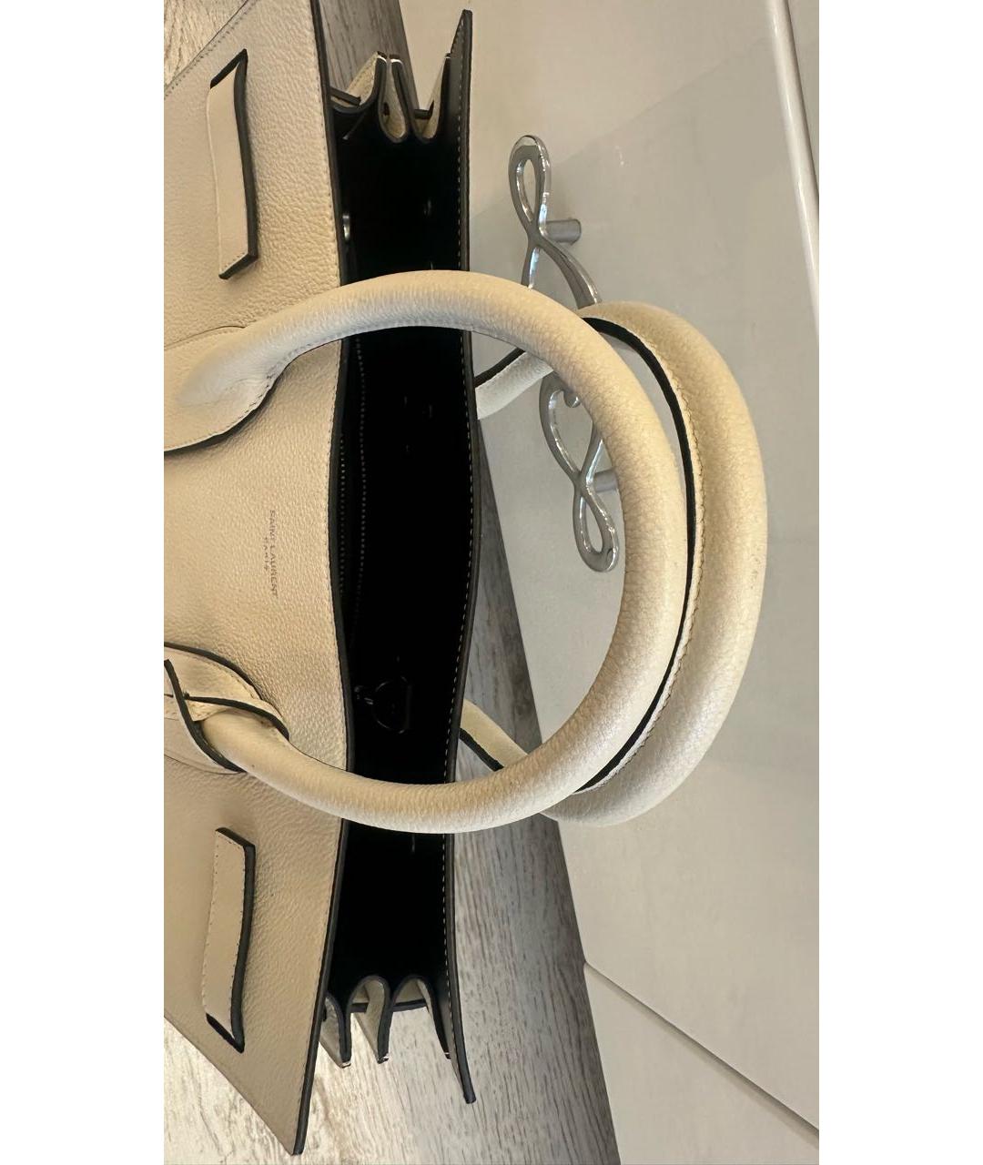 SAINT LAURENT Белая кожаная сумка с короткими ручками, фото 4