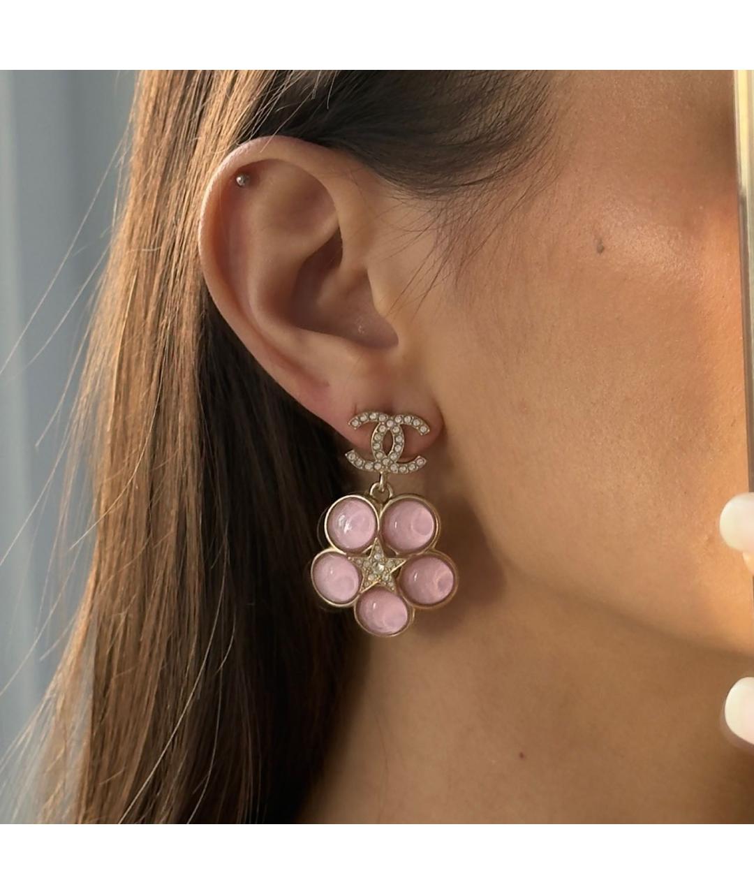 CHANEL Розовые металлические серьги, фото 4