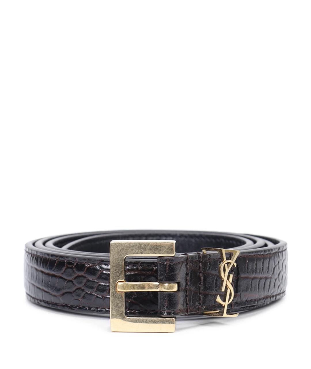 SAINT LAURENT Коричневый кожаный ремень, фото 1