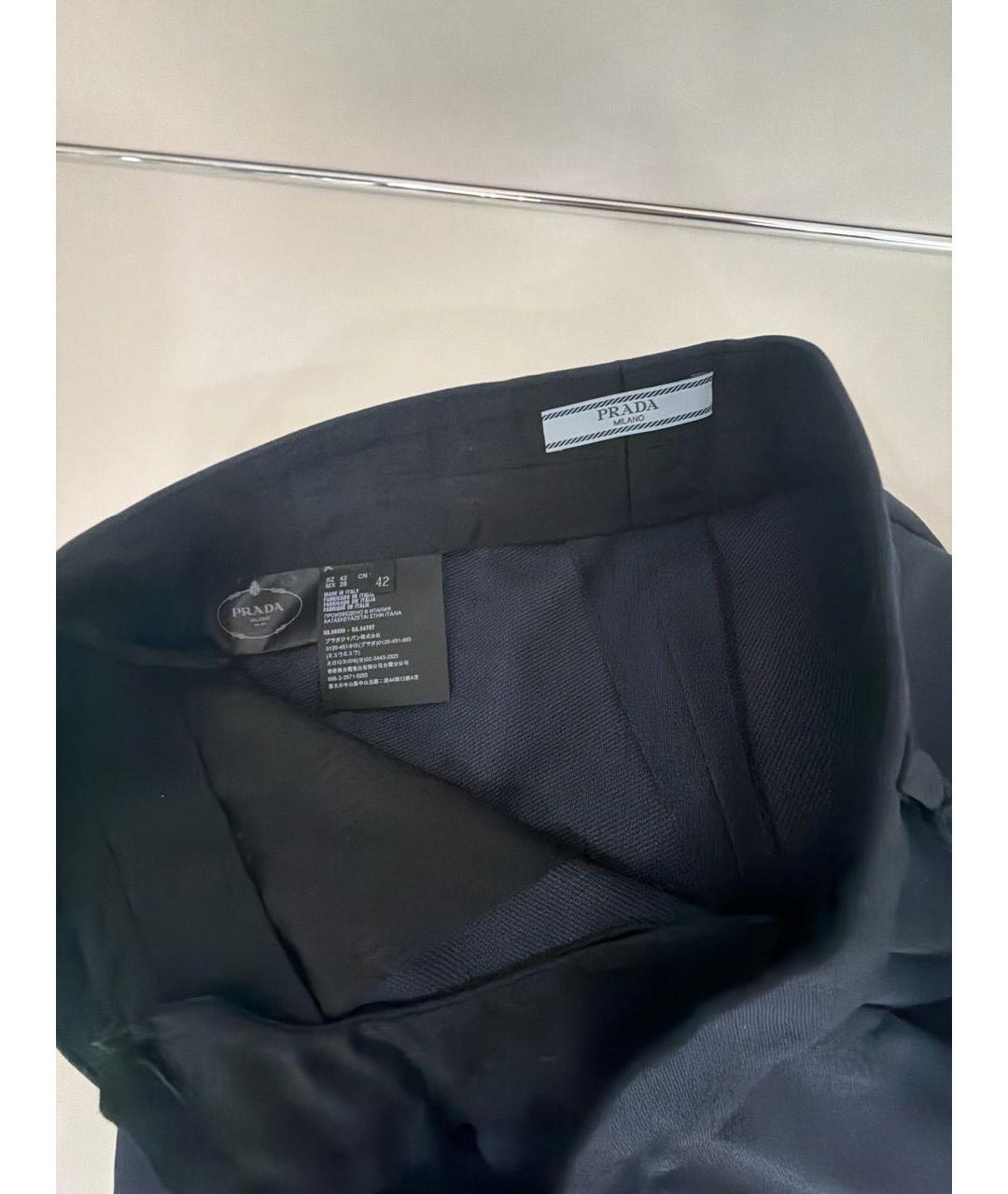 PRADA Темно-синие полиэстеровые прямые брюки, фото 3