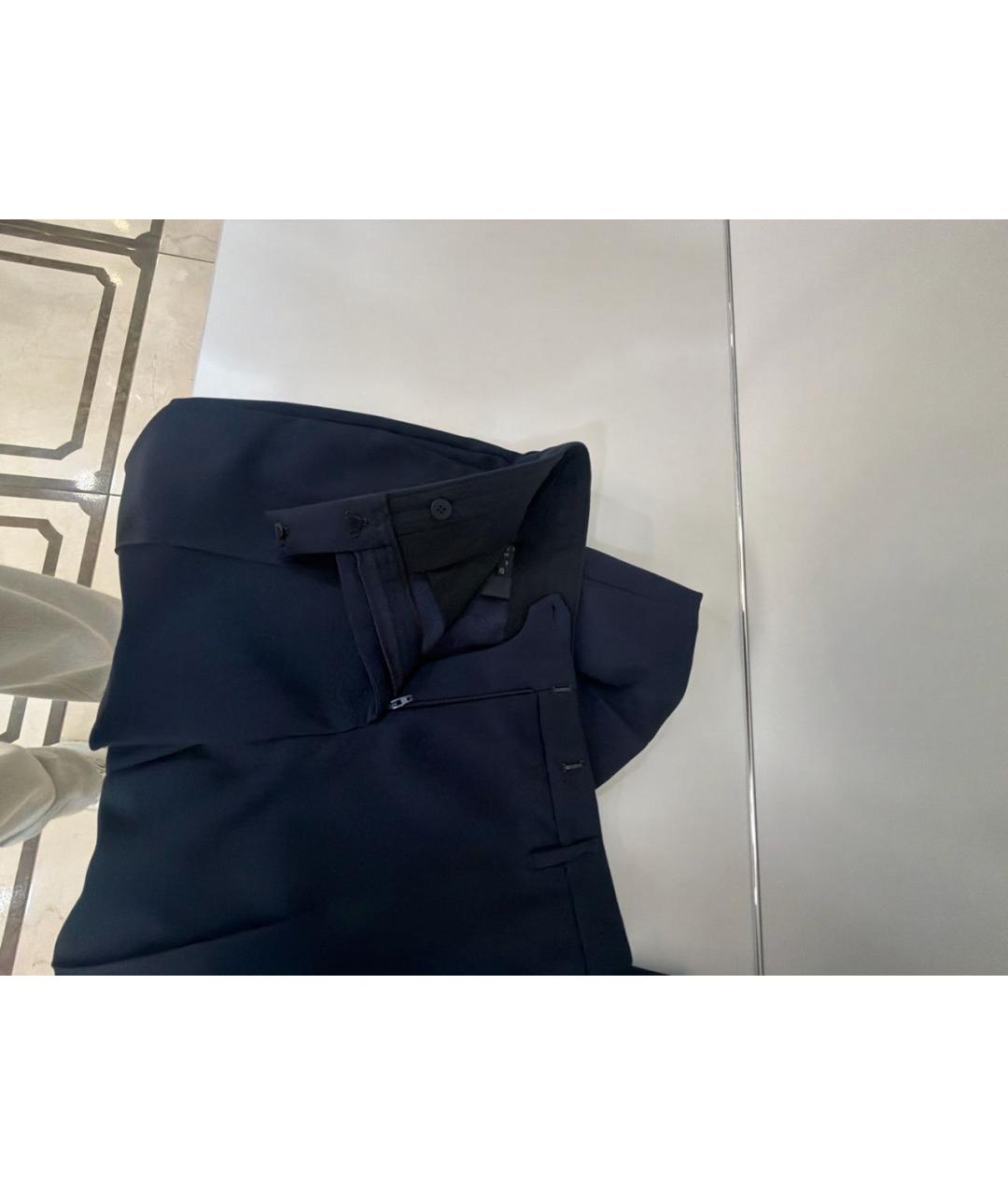 PRADA Темно-синие полиэстеровые прямые брюки, фото 5