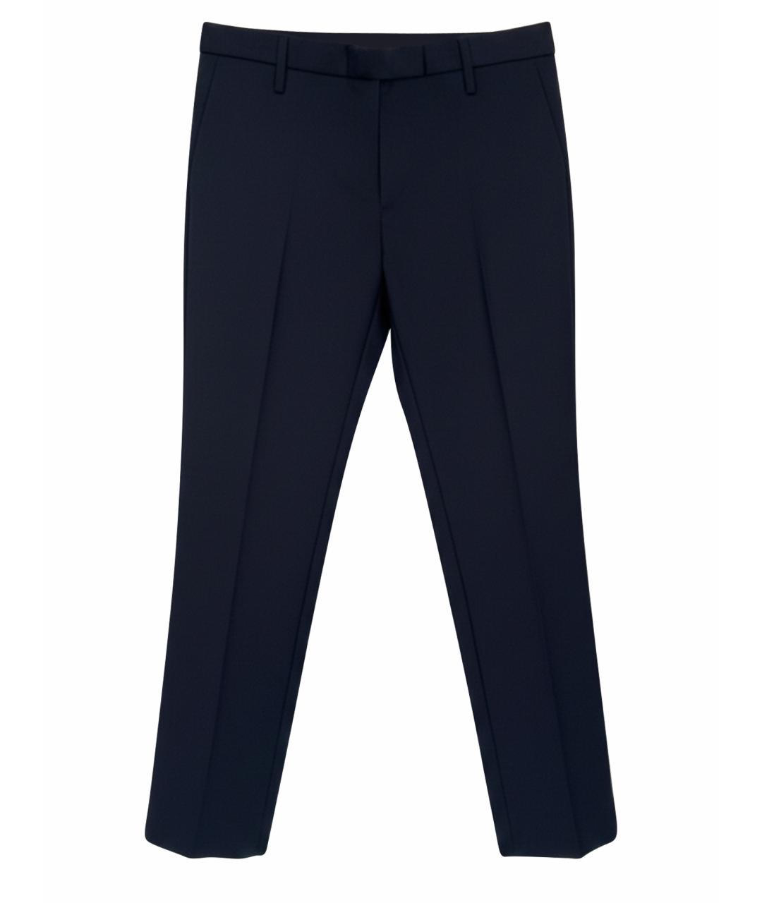 PRADA Темно-синие полиэстеровые прямые брюки, фото 1