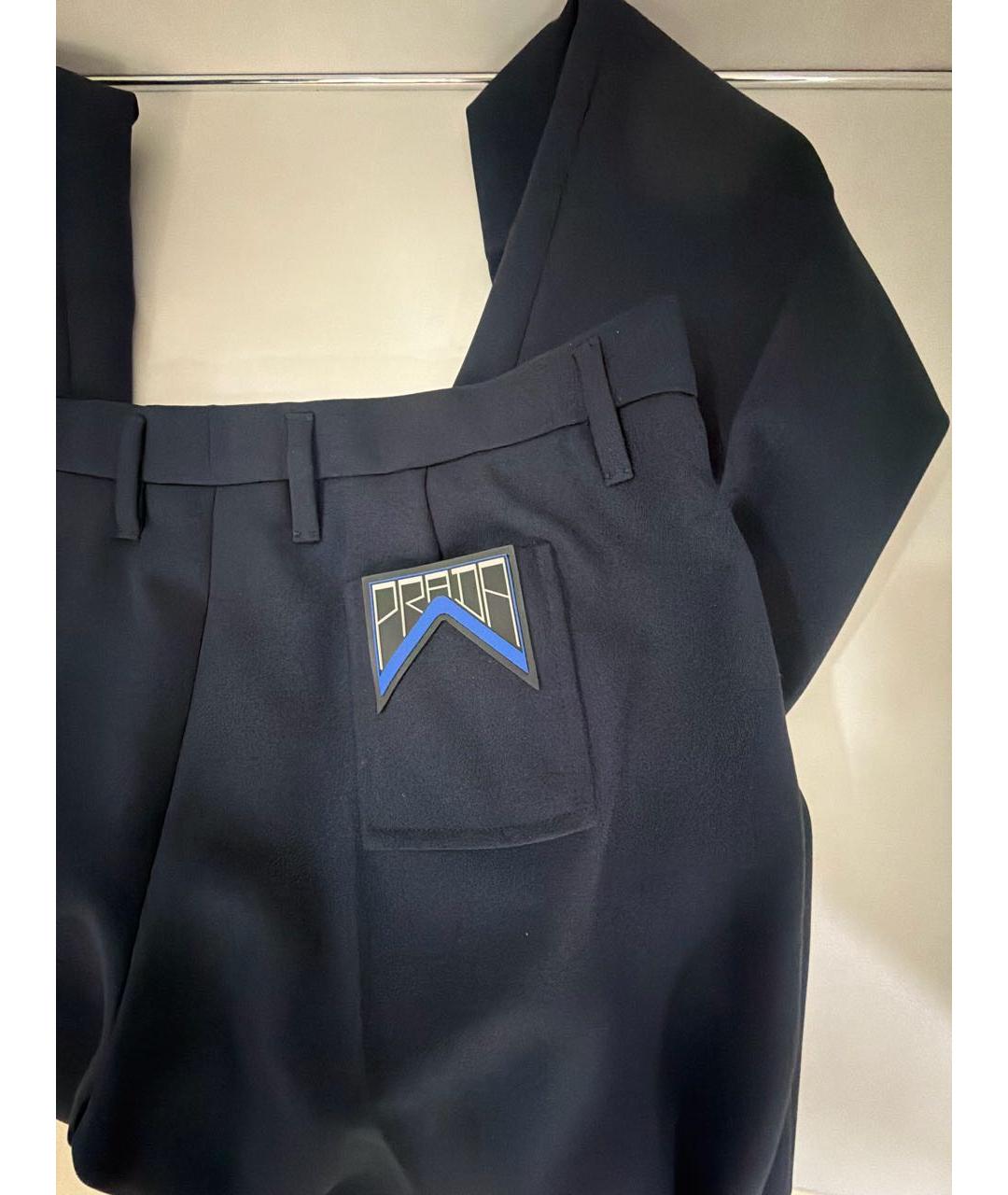 PRADA Темно-синие полиэстеровые прямые брюки, фото 4