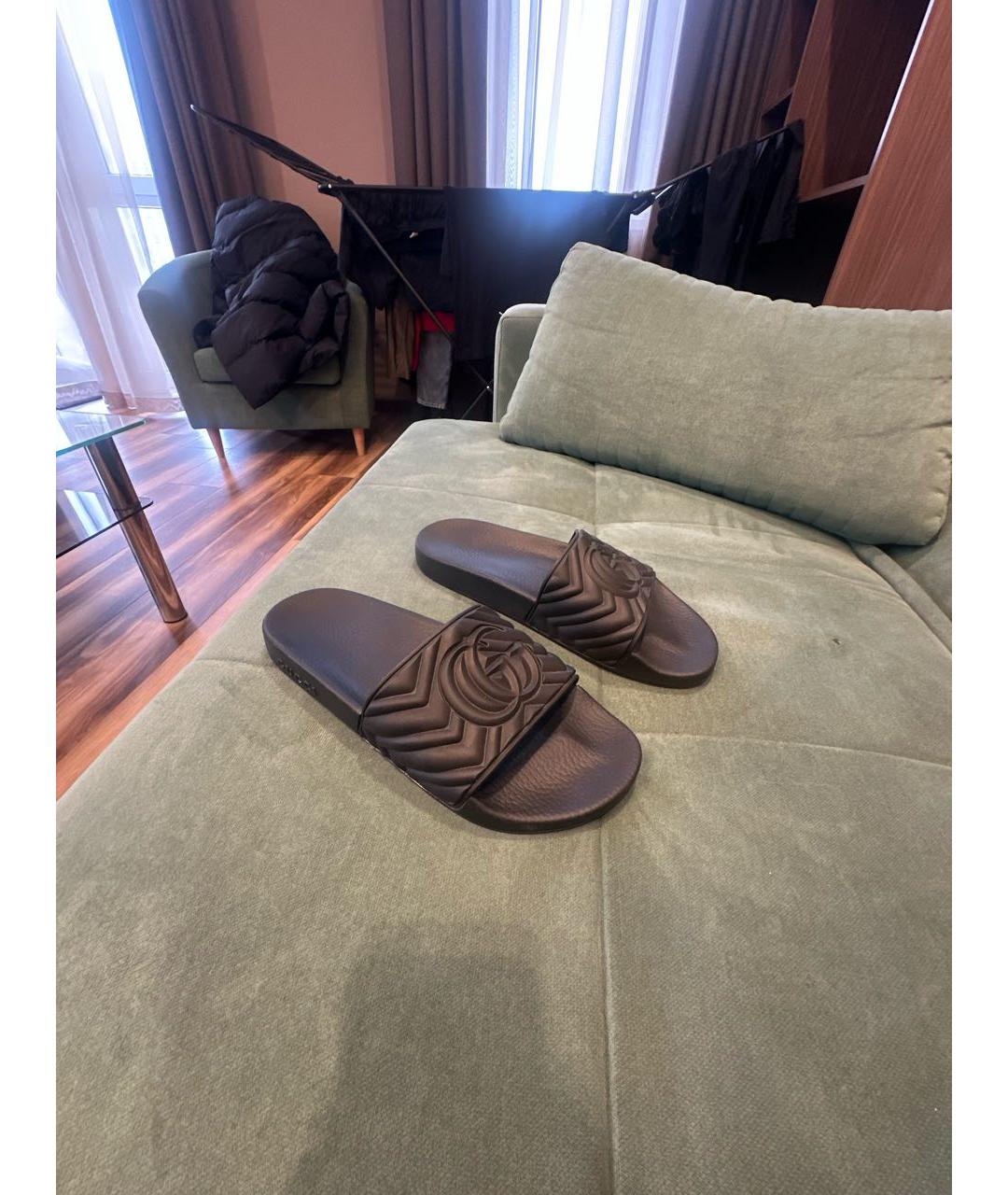 GUCCI Черные резиновые шлепанцы, фото 5