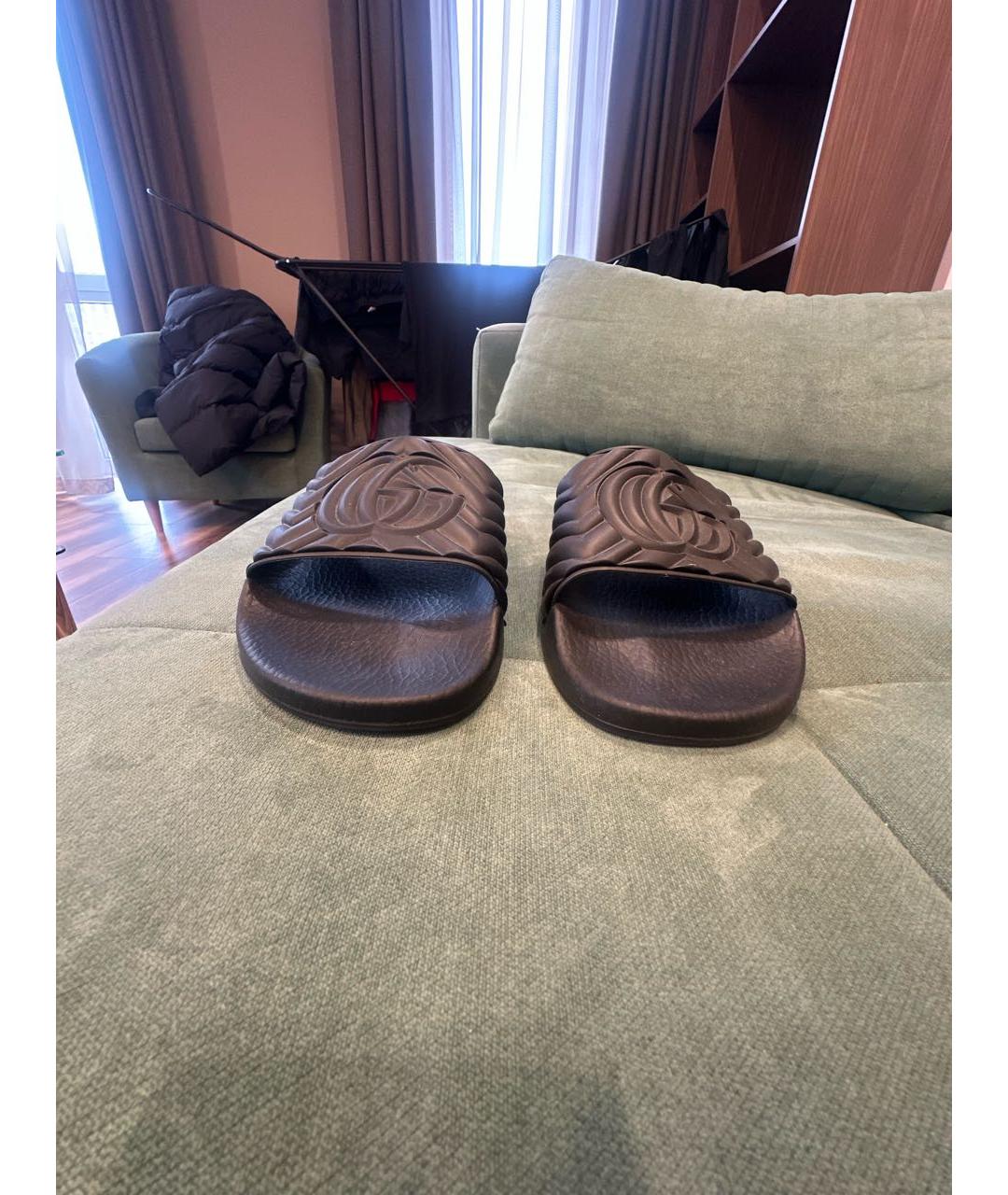 GUCCI Черные резиновые шлепанцы, фото 2