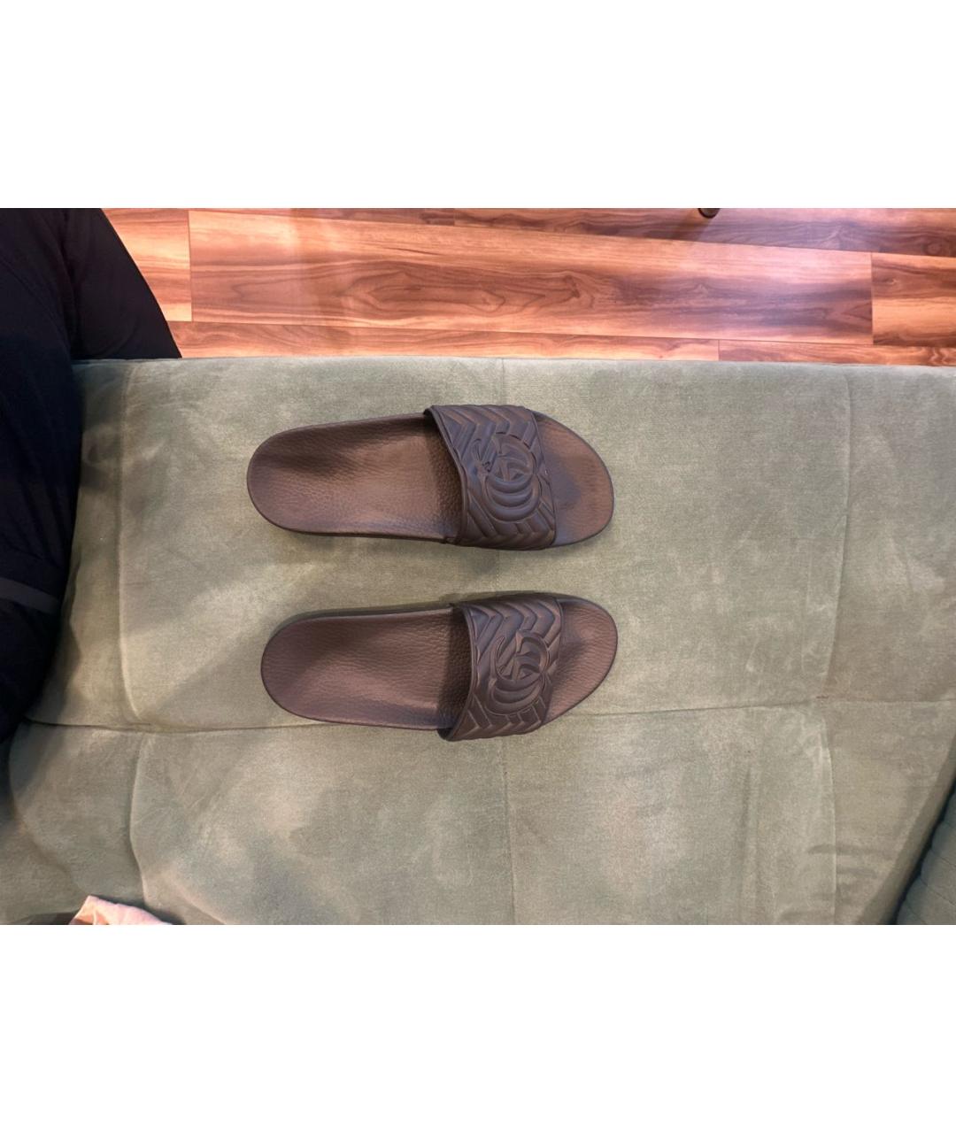 GUCCI Черные резиновые шлепанцы, фото 3