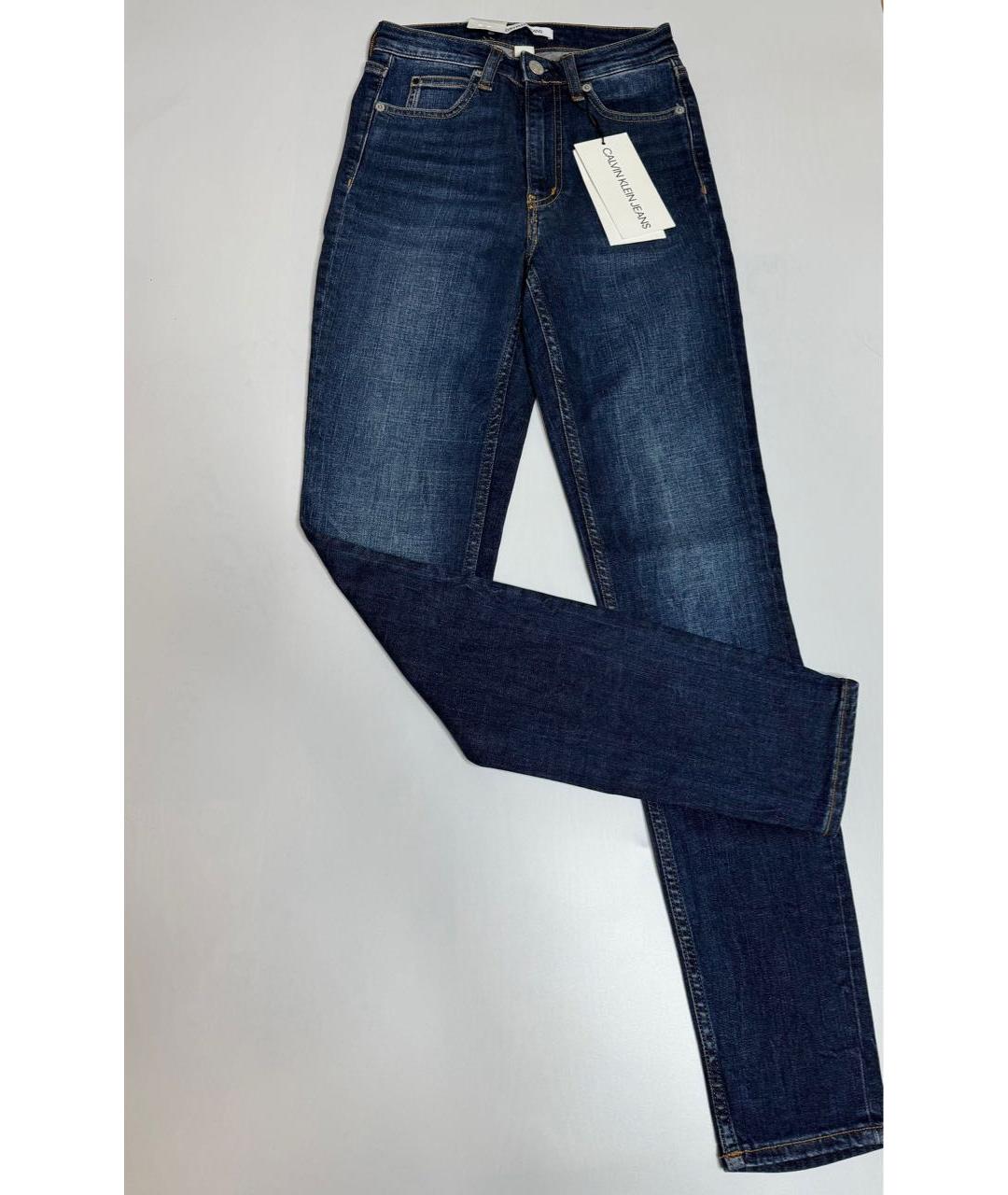 CALVIN KLEIN Синие хлопко-эластановые джинсы слим, фото 4