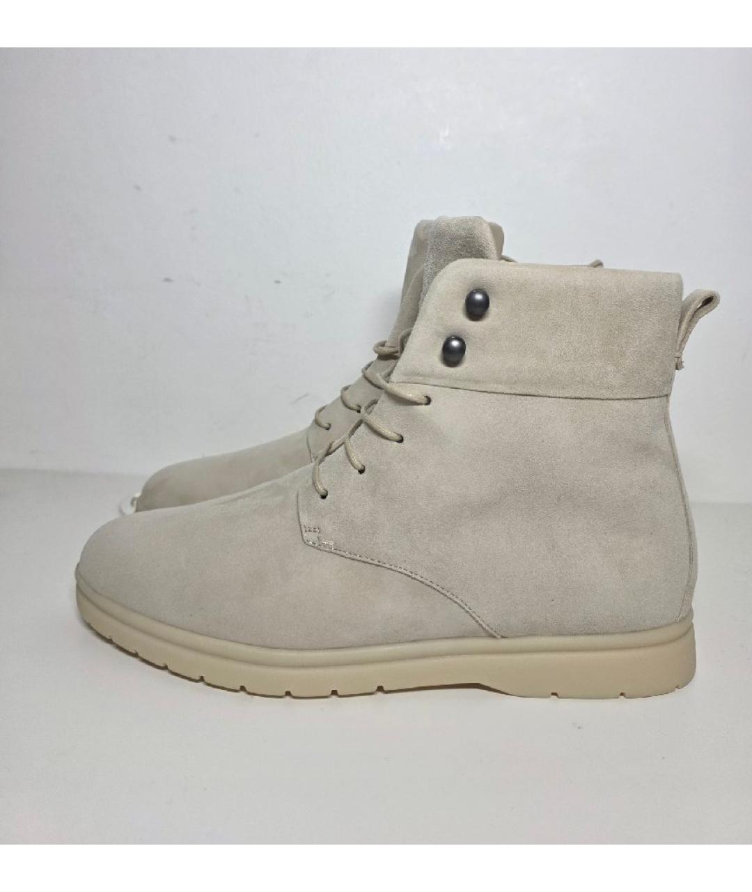 LORO PIANA Бежевые замшевые ботинки, фото 10