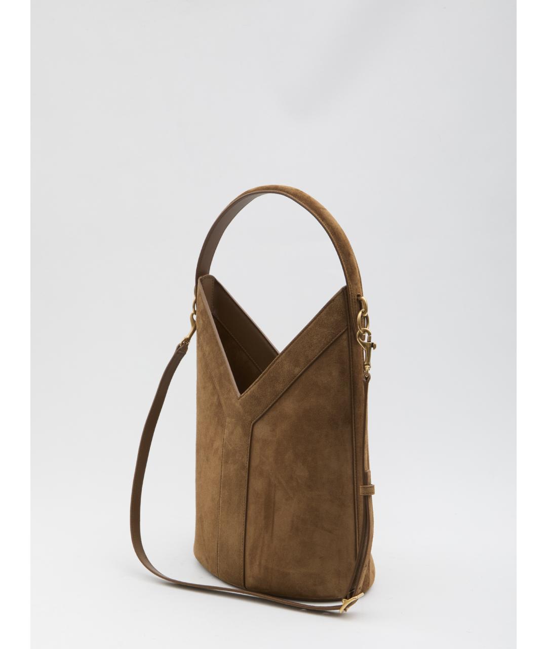 SAINT LAURENT Коричневая замшевая сумка через плечо, фото 2