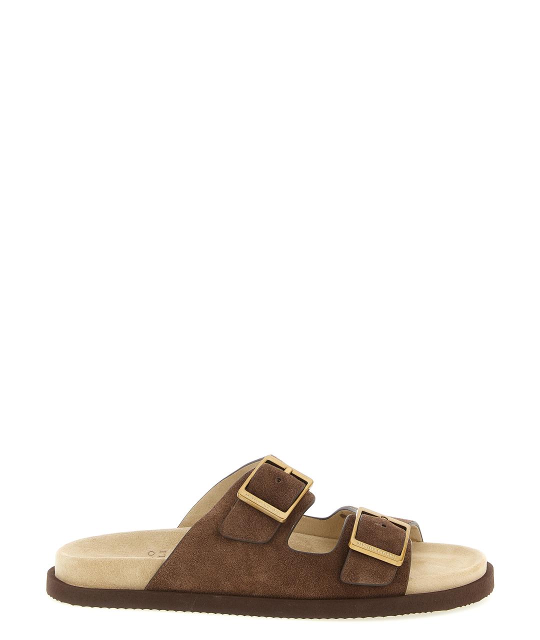 BRUNELLO CUCINELLI Коричневые замшевые шлепанцы, фото 1