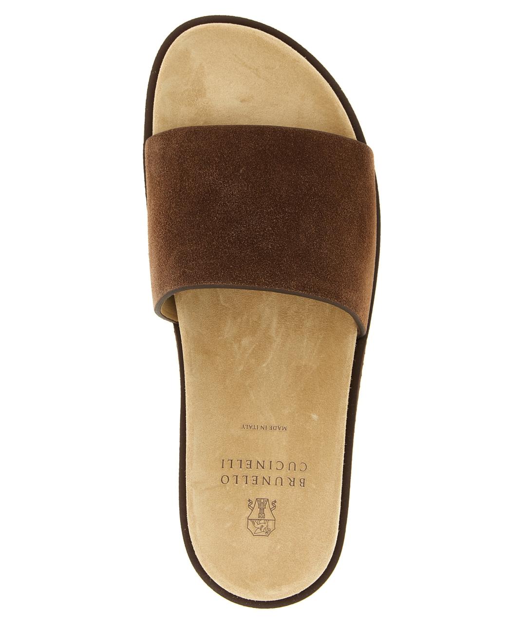 BRUNELLO CUCINELLI Коричневые замшевые шлепанцы, фото 4