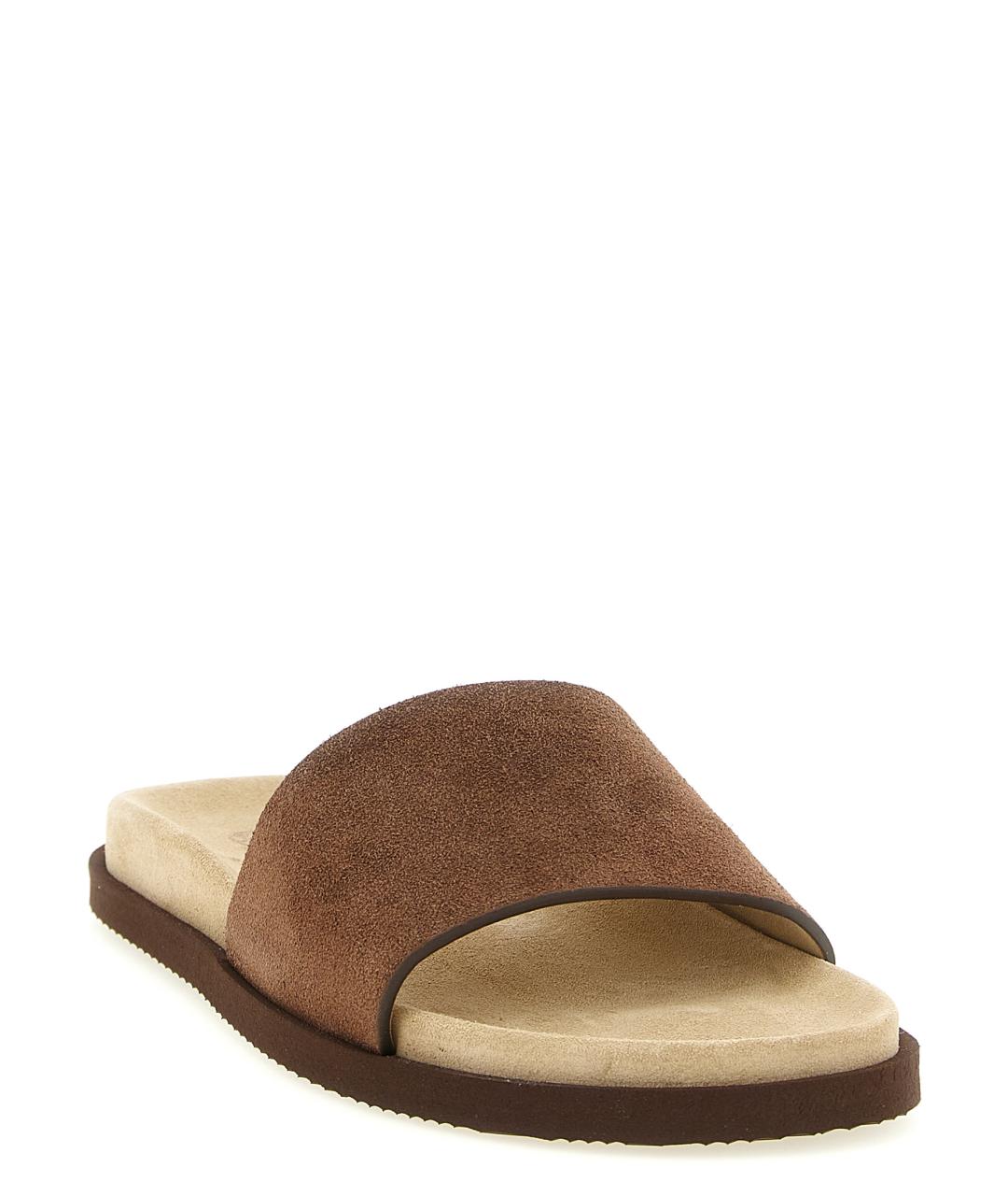 BRUNELLO CUCINELLI Коричневые замшевые шлепанцы, фото 2