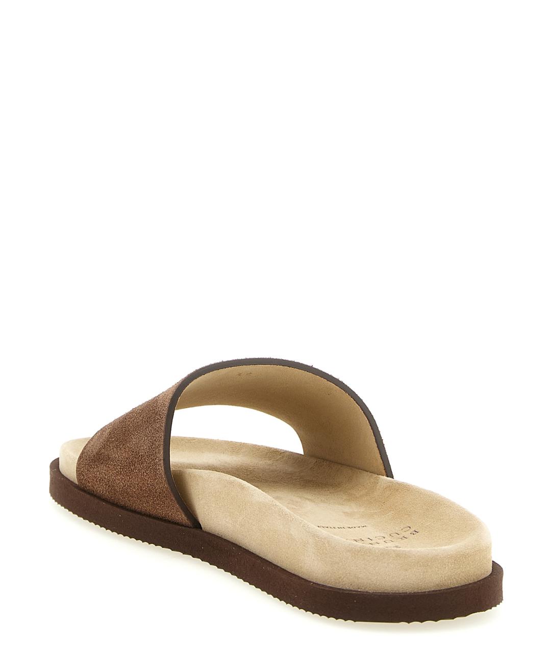 BRUNELLO CUCINELLI Коричневые замшевые шлепанцы, фото 3