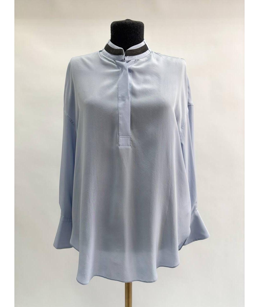 BRUNELLO CUCINELLI Голубая шелковая блузы, фото 5