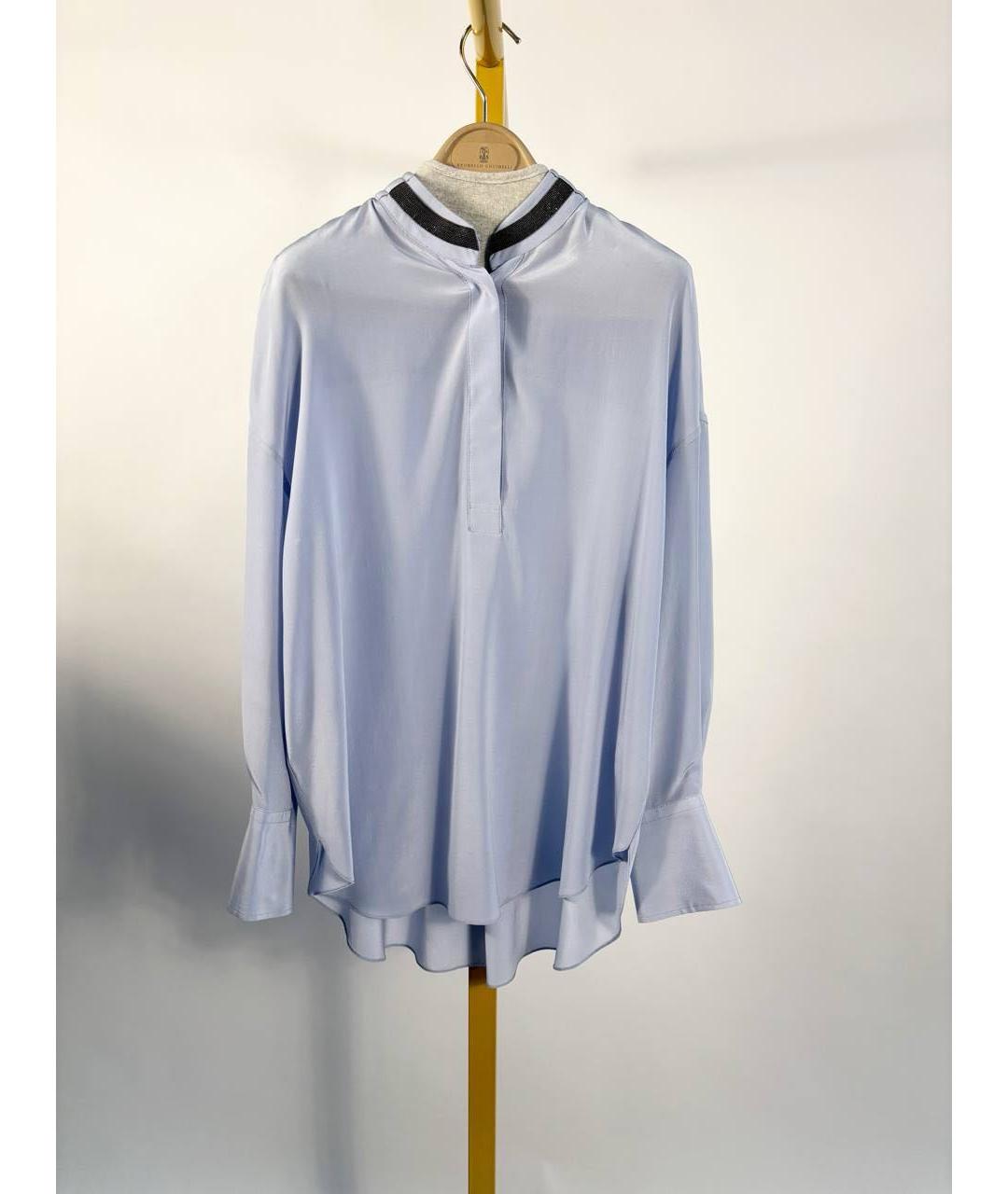 BRUNELLO CUCINELLI Голубая шелковая блузы, фото 8