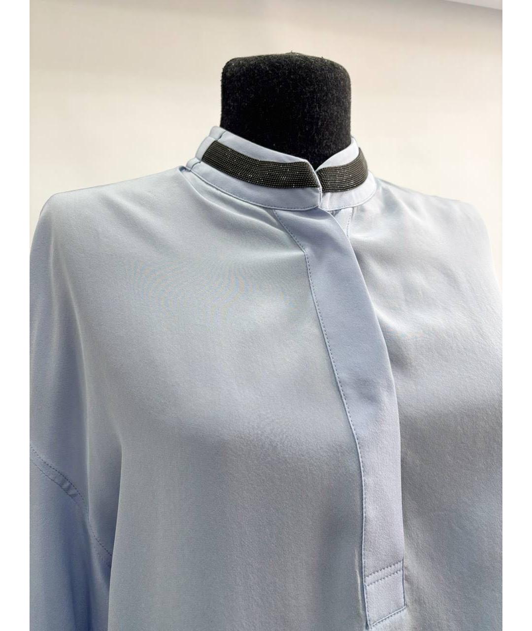 BRUNELLO CUCINELLI Голубая шелковая блузы, фото 6