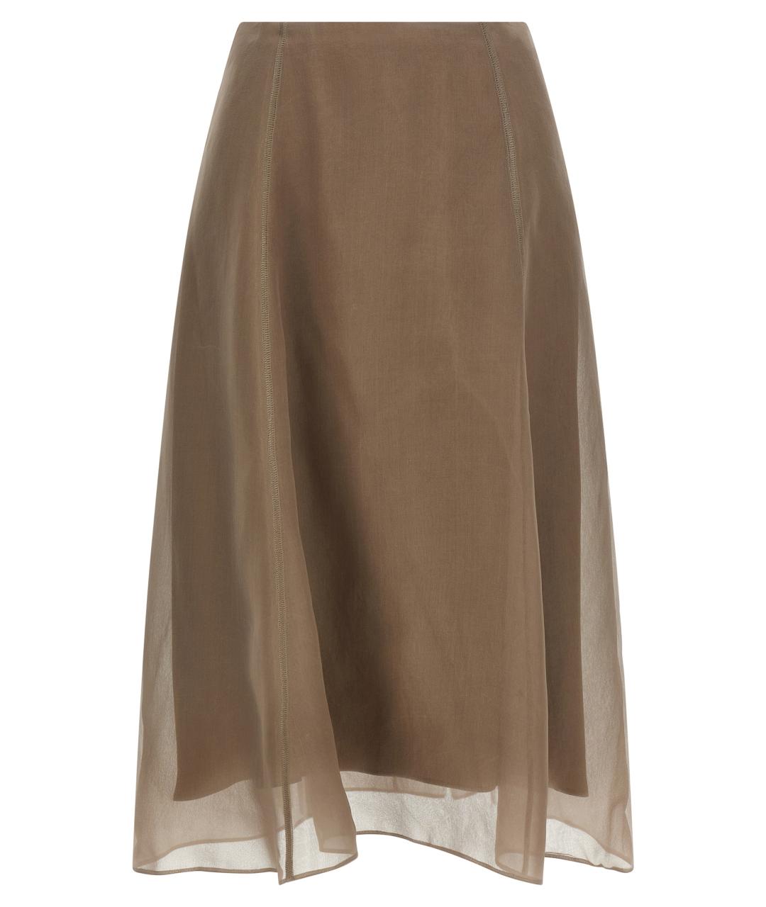 BRUNELLO CUCINELLI Коричневая шелковая юбка миди, фото 1