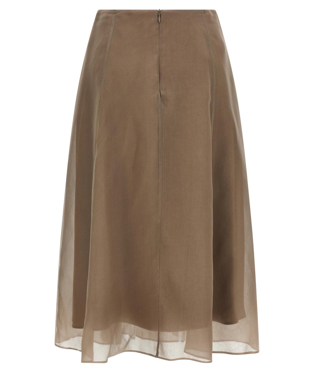 BRUNELLO CUCINELLI Коричневая шелковая юбка миди, фото 2