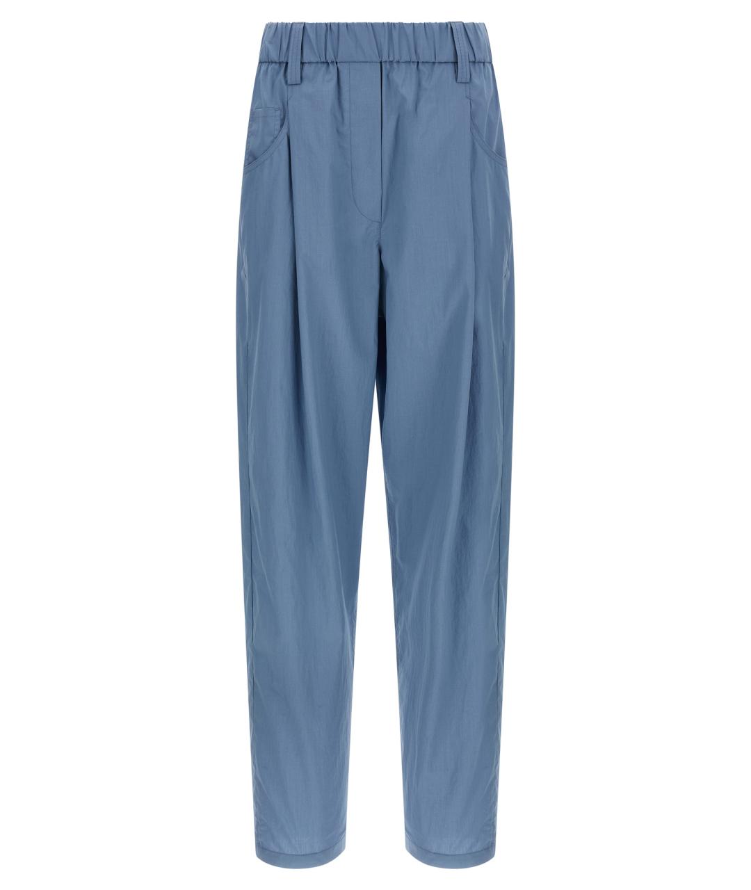 BRUNELLO CUCINELLI Голубые хлопковые прямые брюки, фото 1