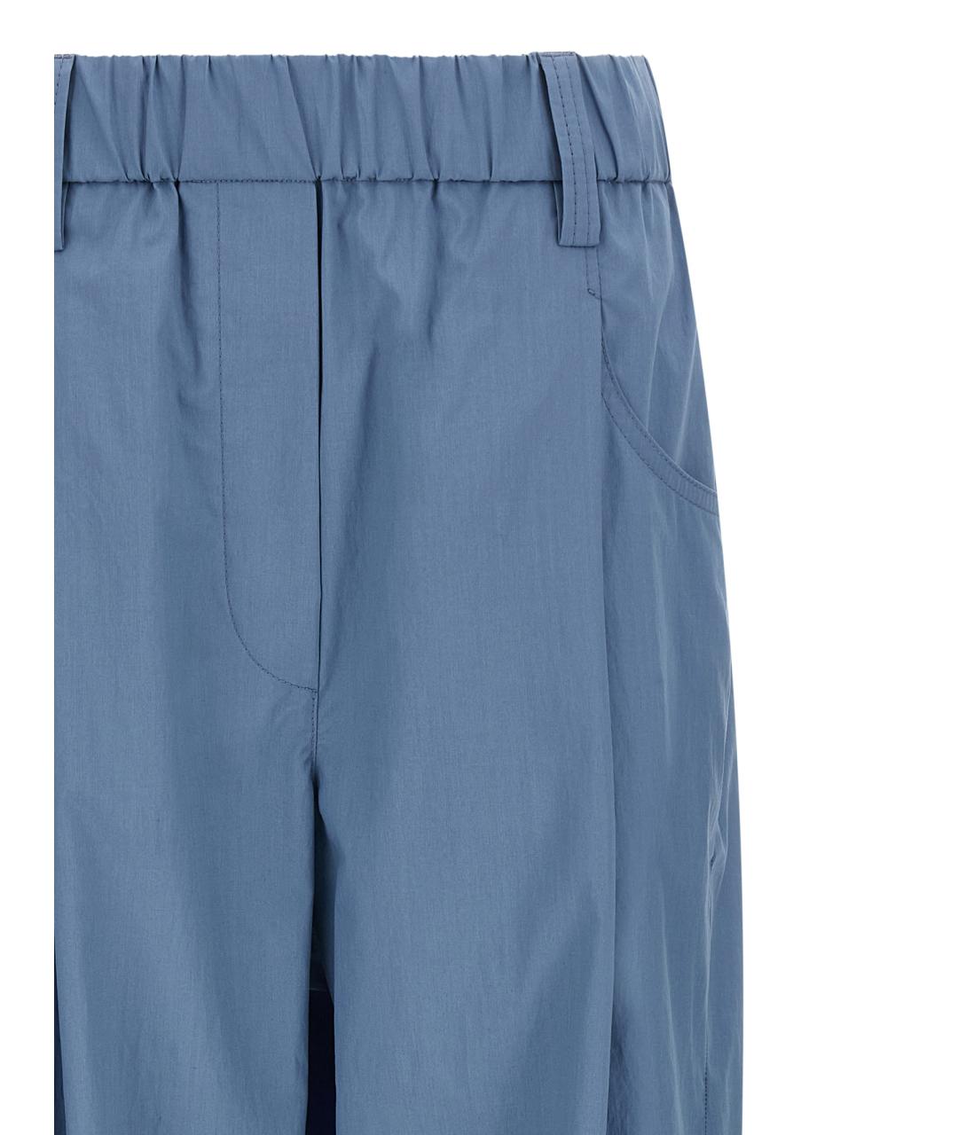 BRUNELLO CUCINELLI Голубые хлопковые прямые брюки, фото 3