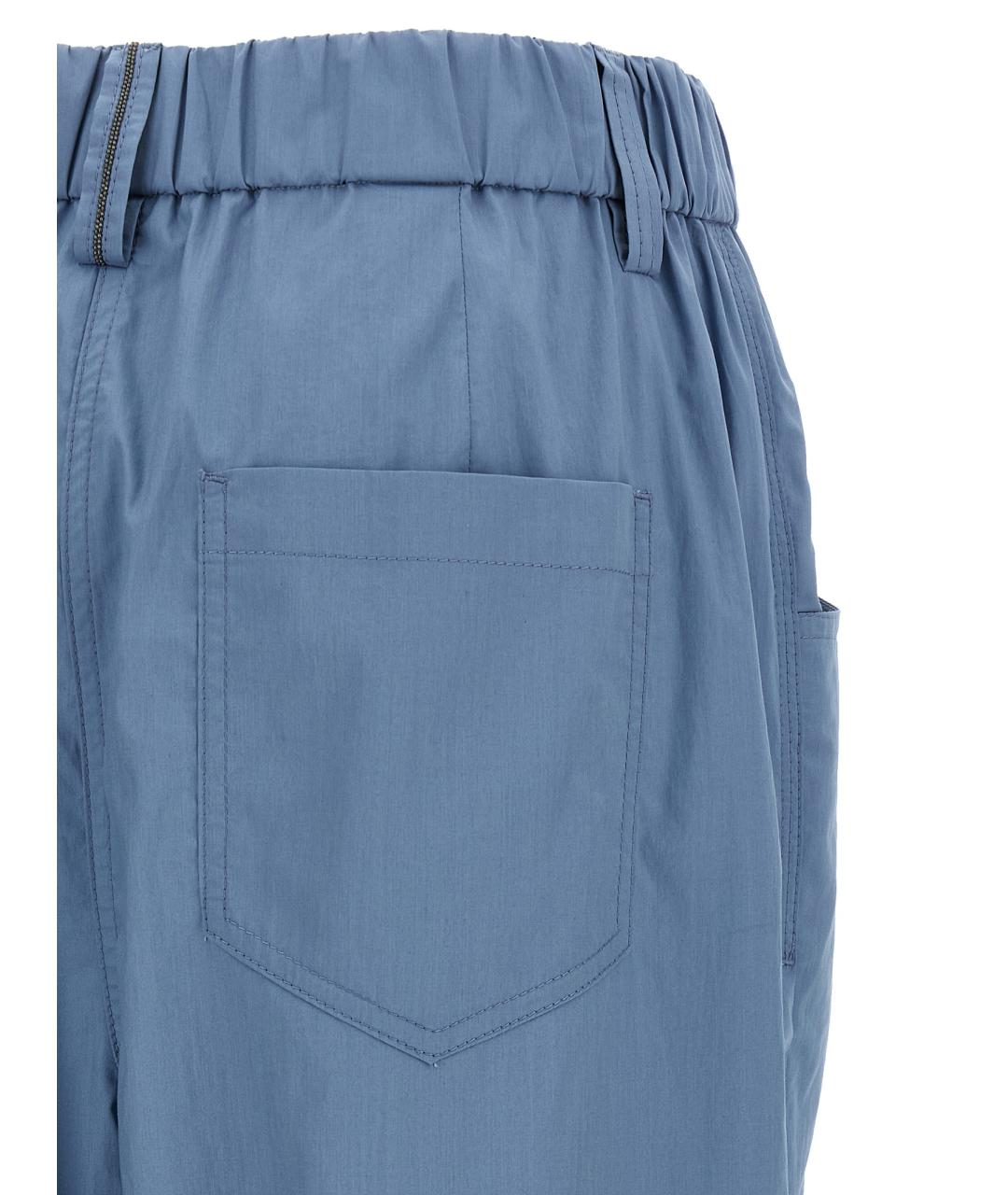 BRUNELLO CUCINELLI Голубые хлопковые прямые брюки, фото 4