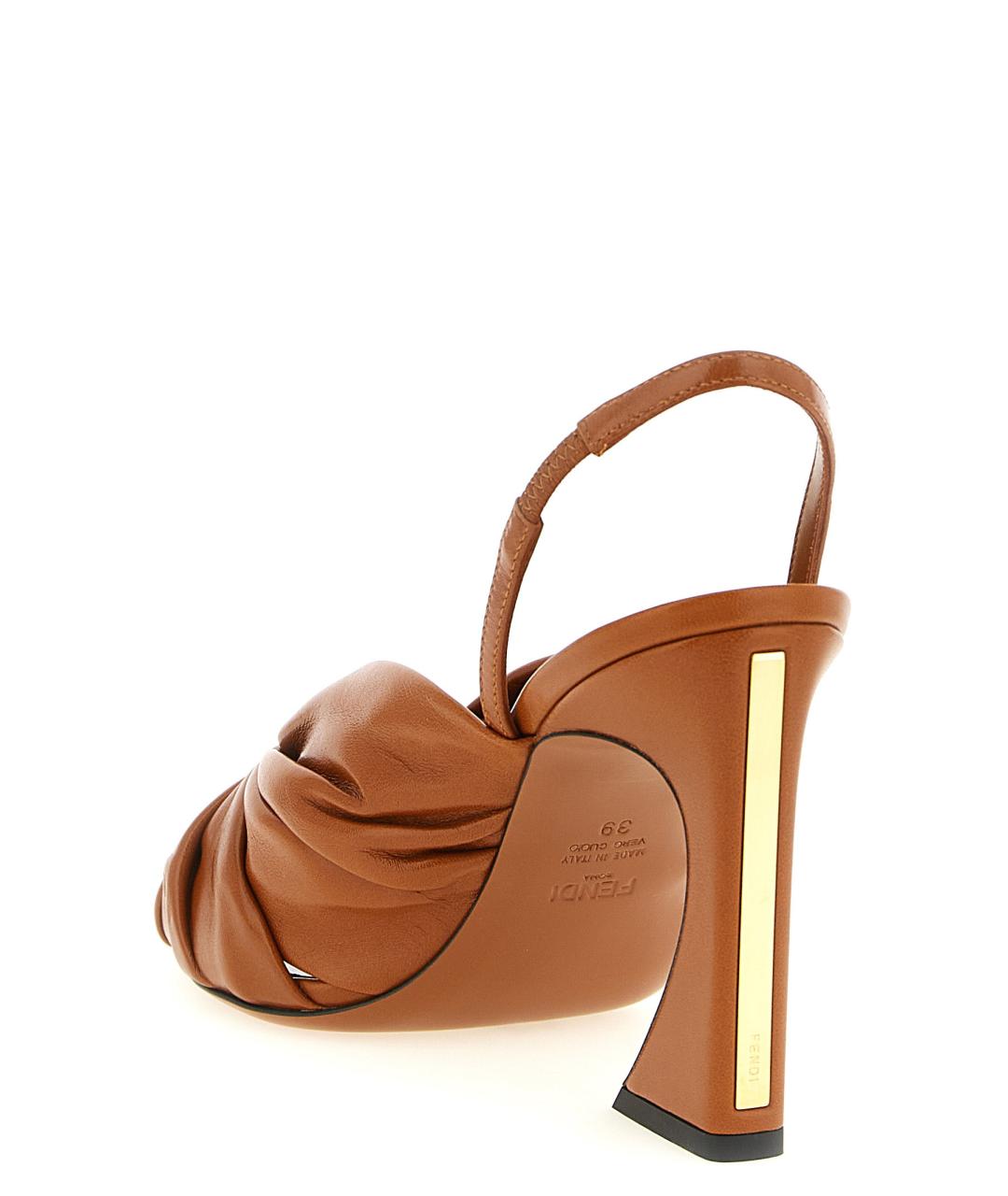 FENDI Коричневые кожаные босоножки, фото 3