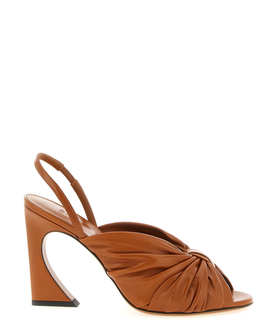 FENDI Коричневые кожаные босоножки, фото 1