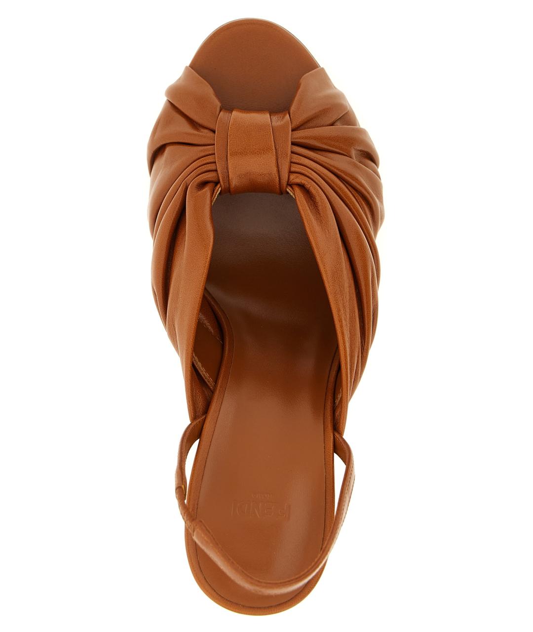 FENDI Коричневые кожаные босоножки, фото 4