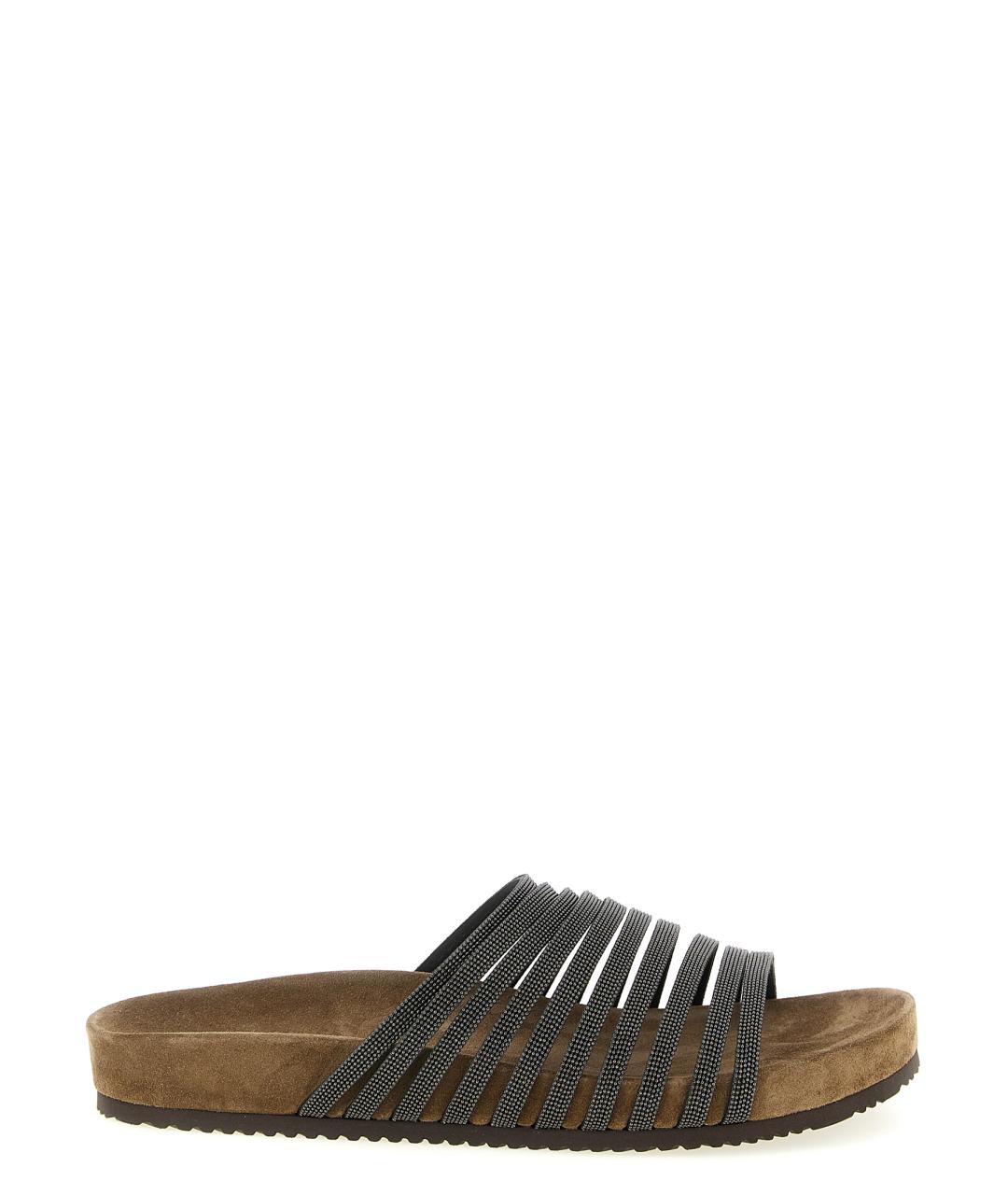 BRUNELLO CUCINELLI Черные замшевые шлепанцы, фото 1