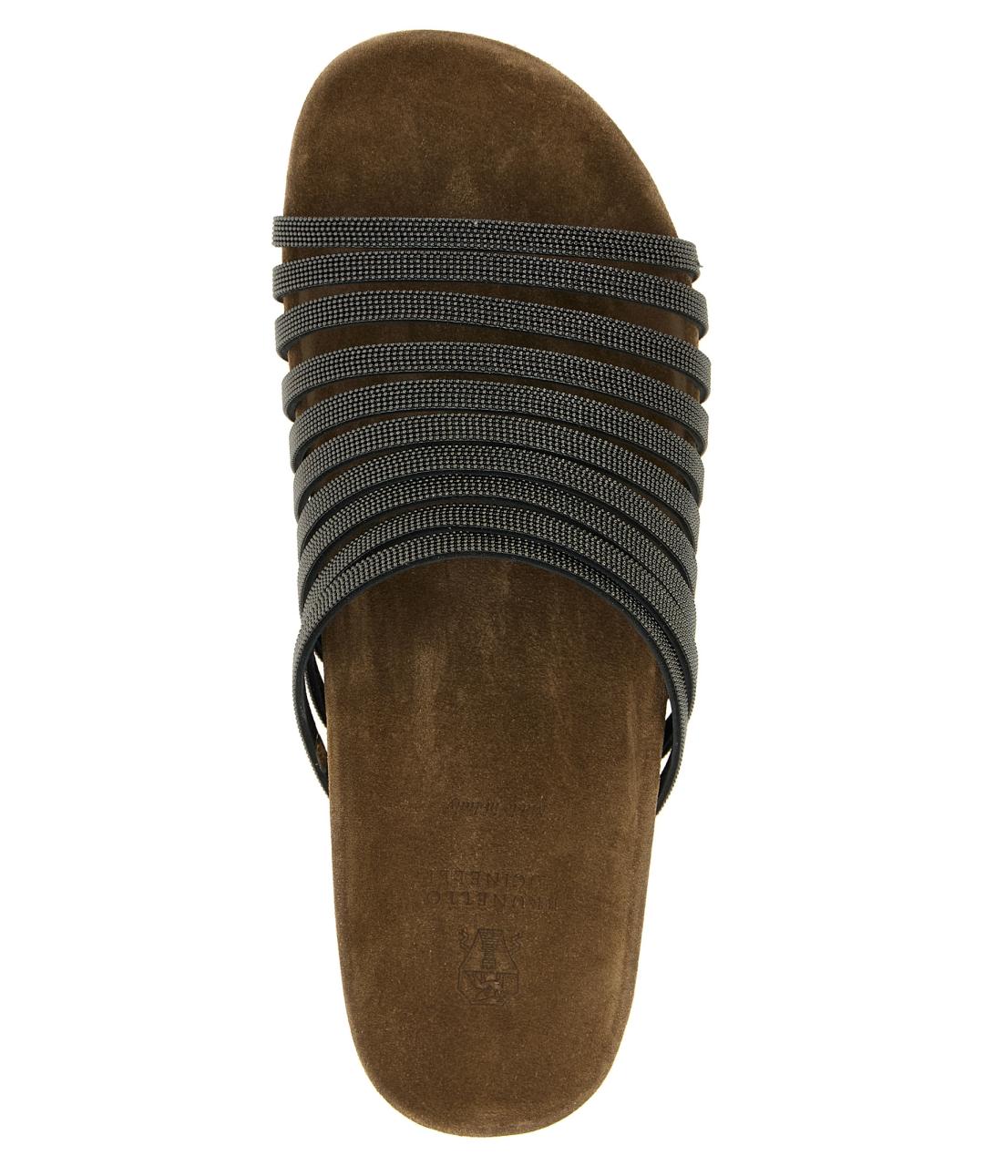 BRUNELLO CUCINELLI Черные замшевые шлепанцы, фото 4