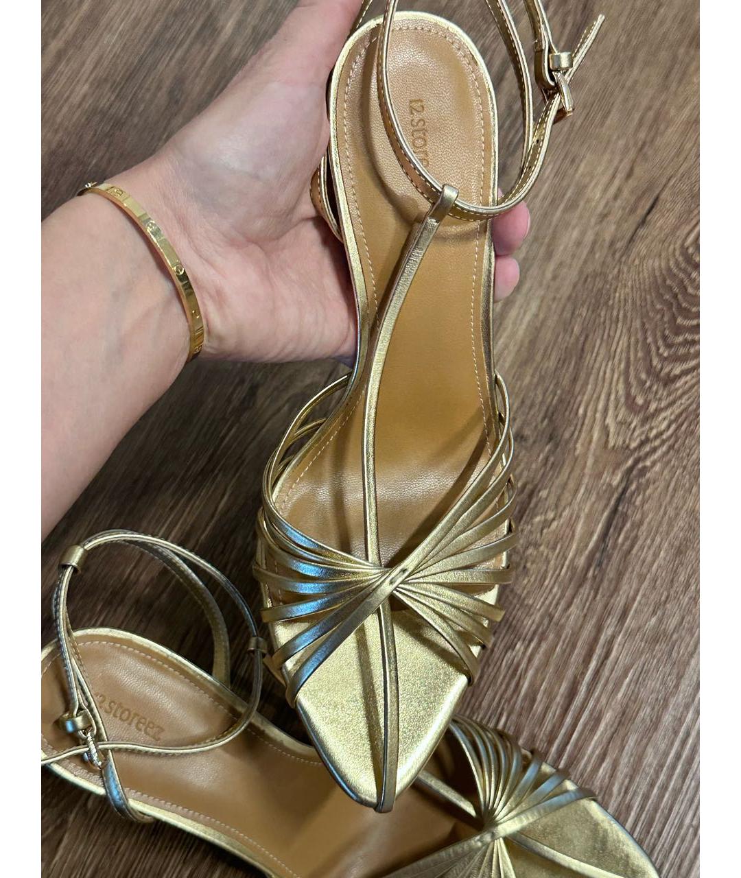 12 STOREEZ Золотые кожаные босоножки, фото 5
