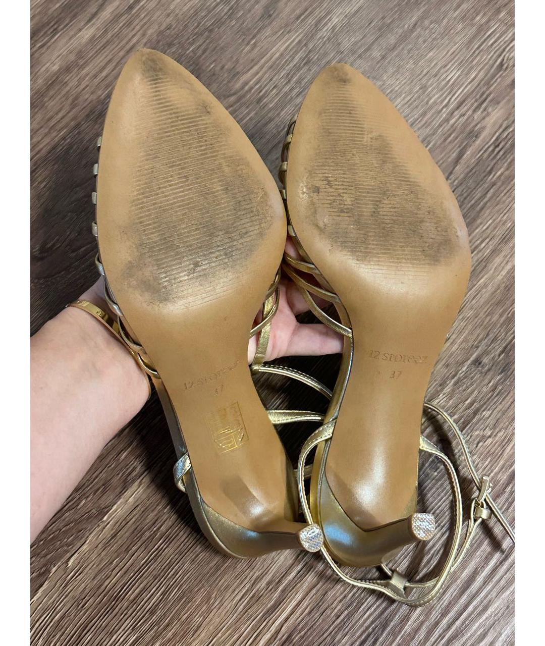 12 STOREEZ Золотые кожаные босоножки, фото 4