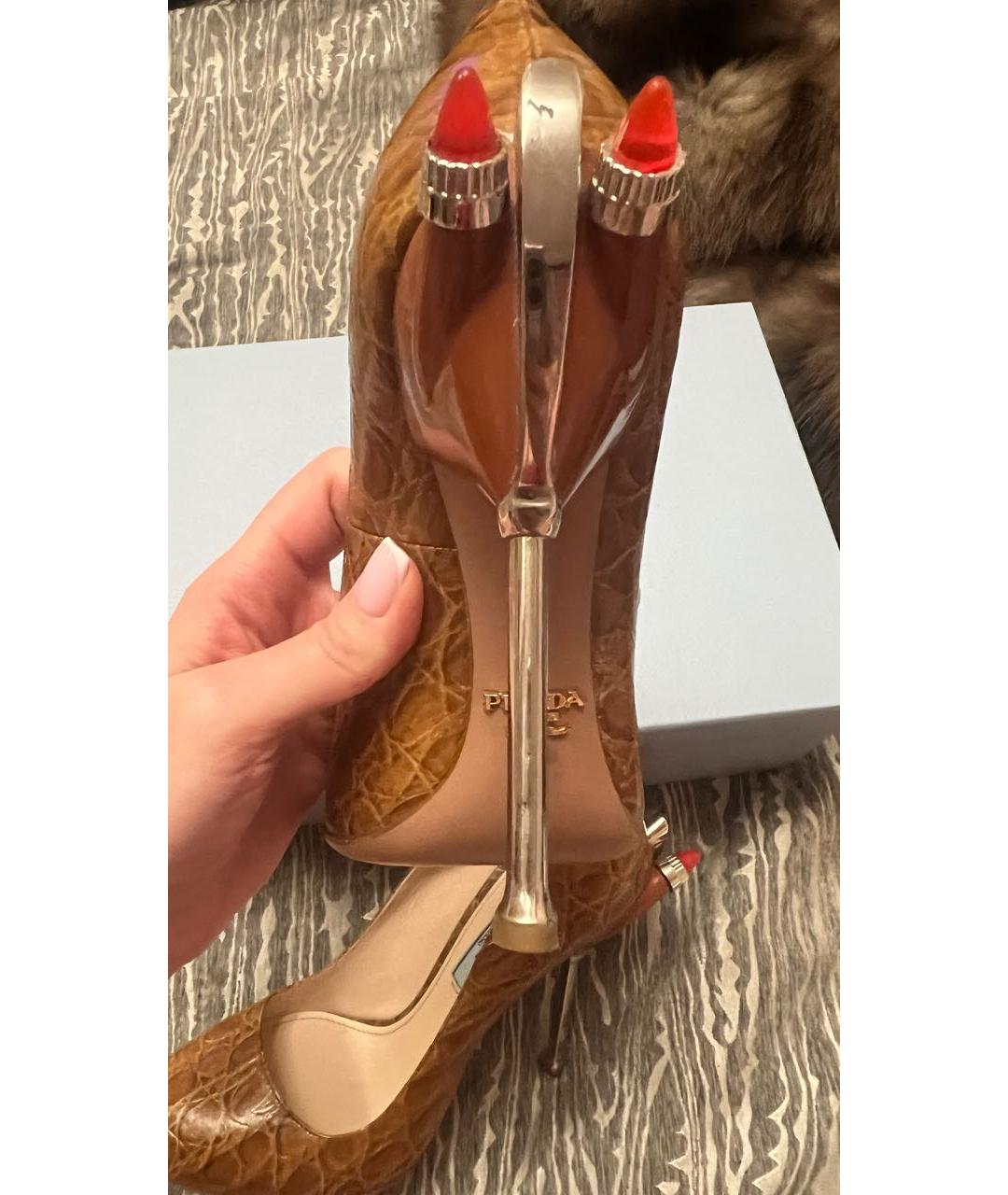 PRADA Коричневые туфли из экзотической кожи, фото 8