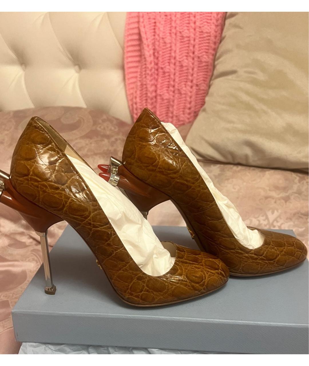 PRADA Коричневые туфли из экзотической кожи, фото 9