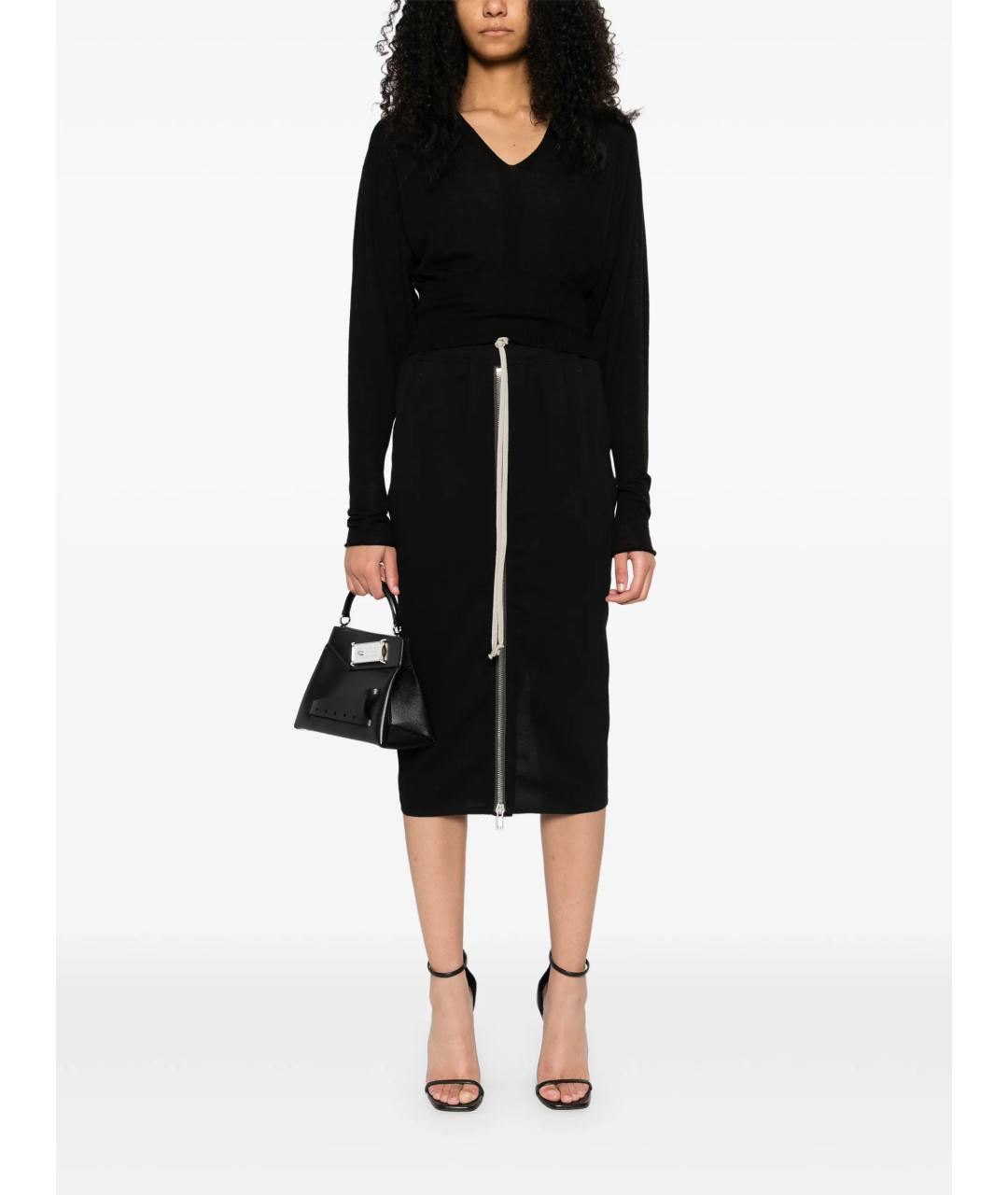 RICK OWENS Черная шерстяная юбка миди, фото 2