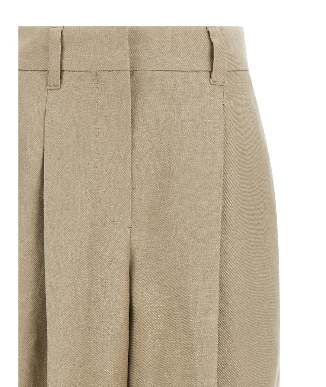 BRUNELLO CUCINELLI Бежевые льняные прямые брюки, фото 3