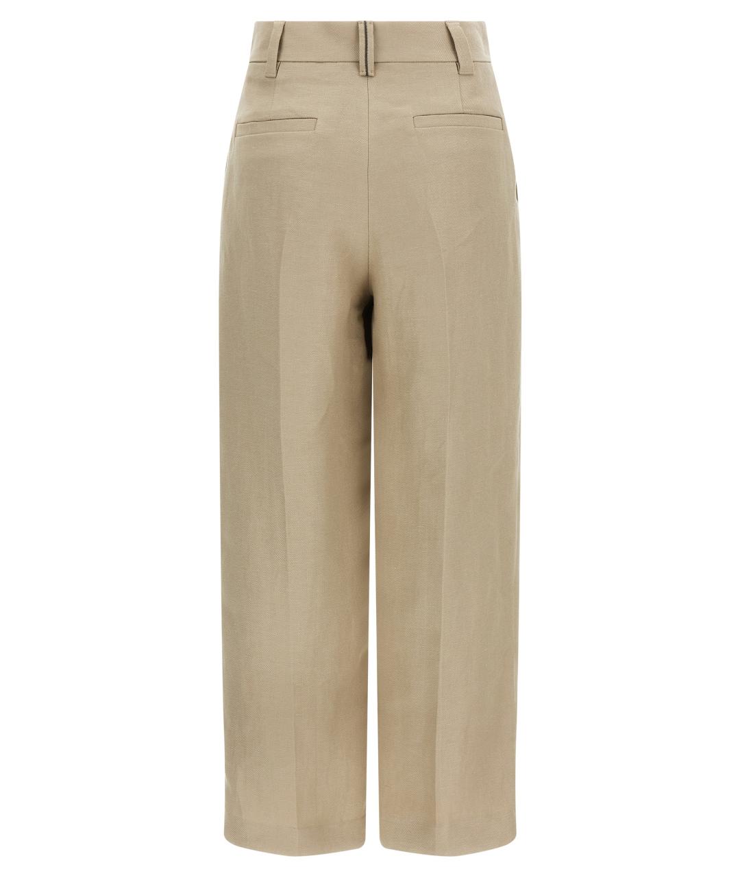 BRUNELLO CUCINELLI Бежевые льняные прямые брюки, фото 2