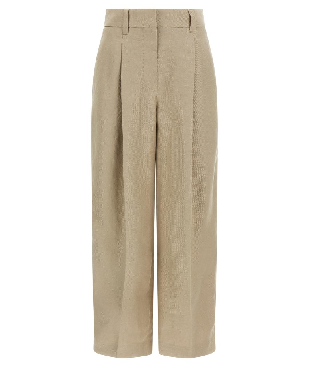 BRUNELLO CUCINELLI Бежевые льняные прямые брюки, фото 1