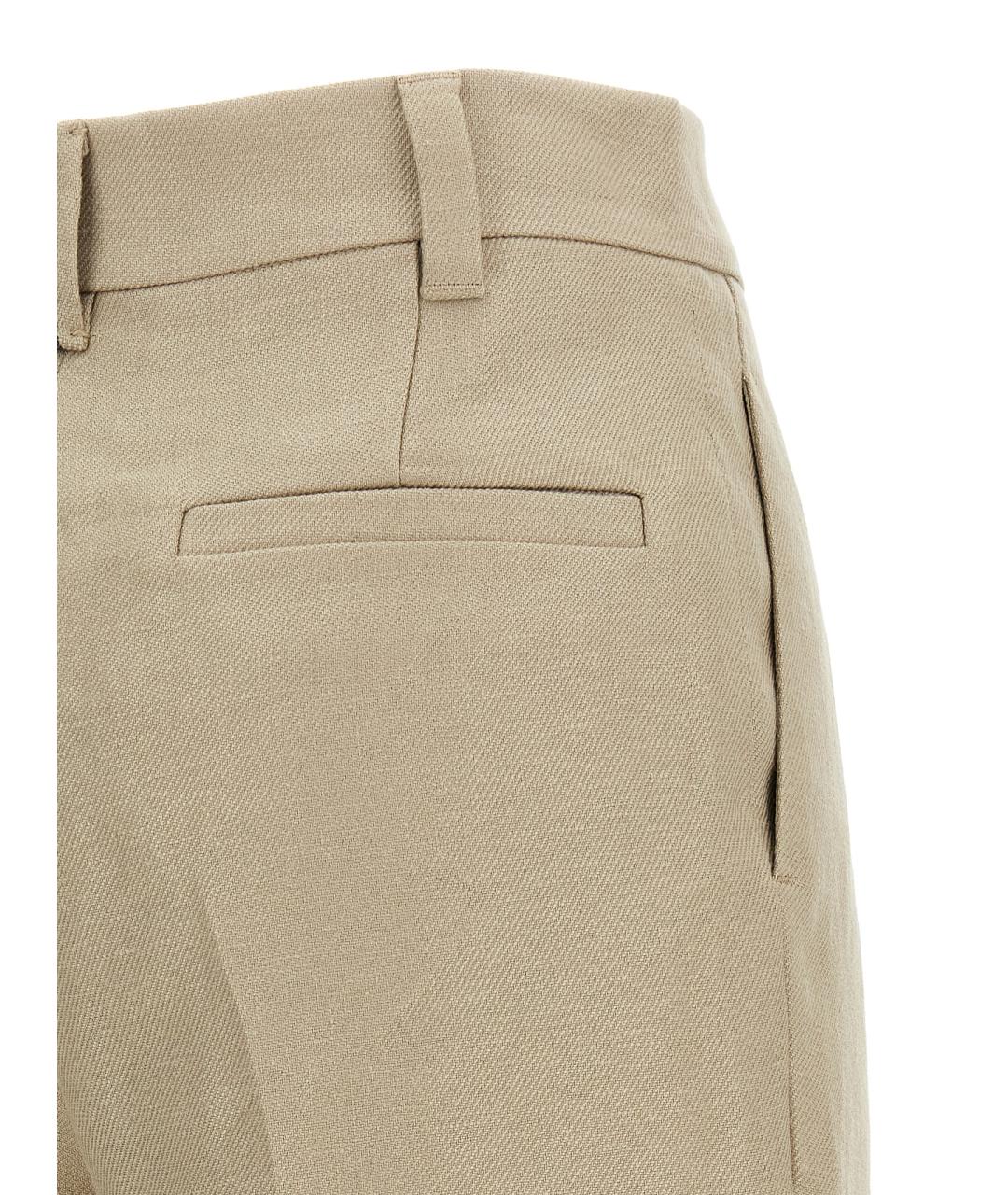 BRUNELLO CUCINELLI Бежевые льняные прямые брюки, фото 4
