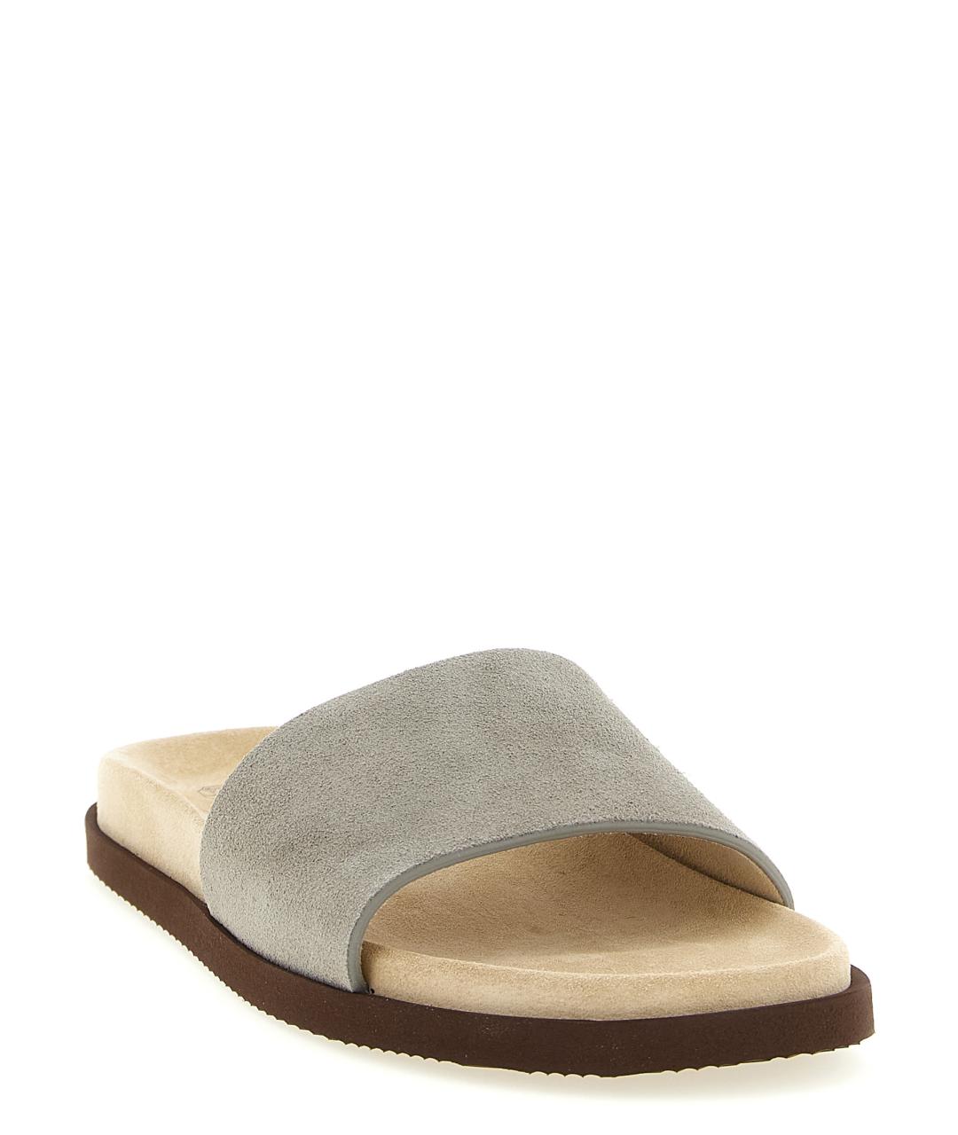 BRUNELLO CUCINELLI Серые замшевые шлепанцы, фото 2