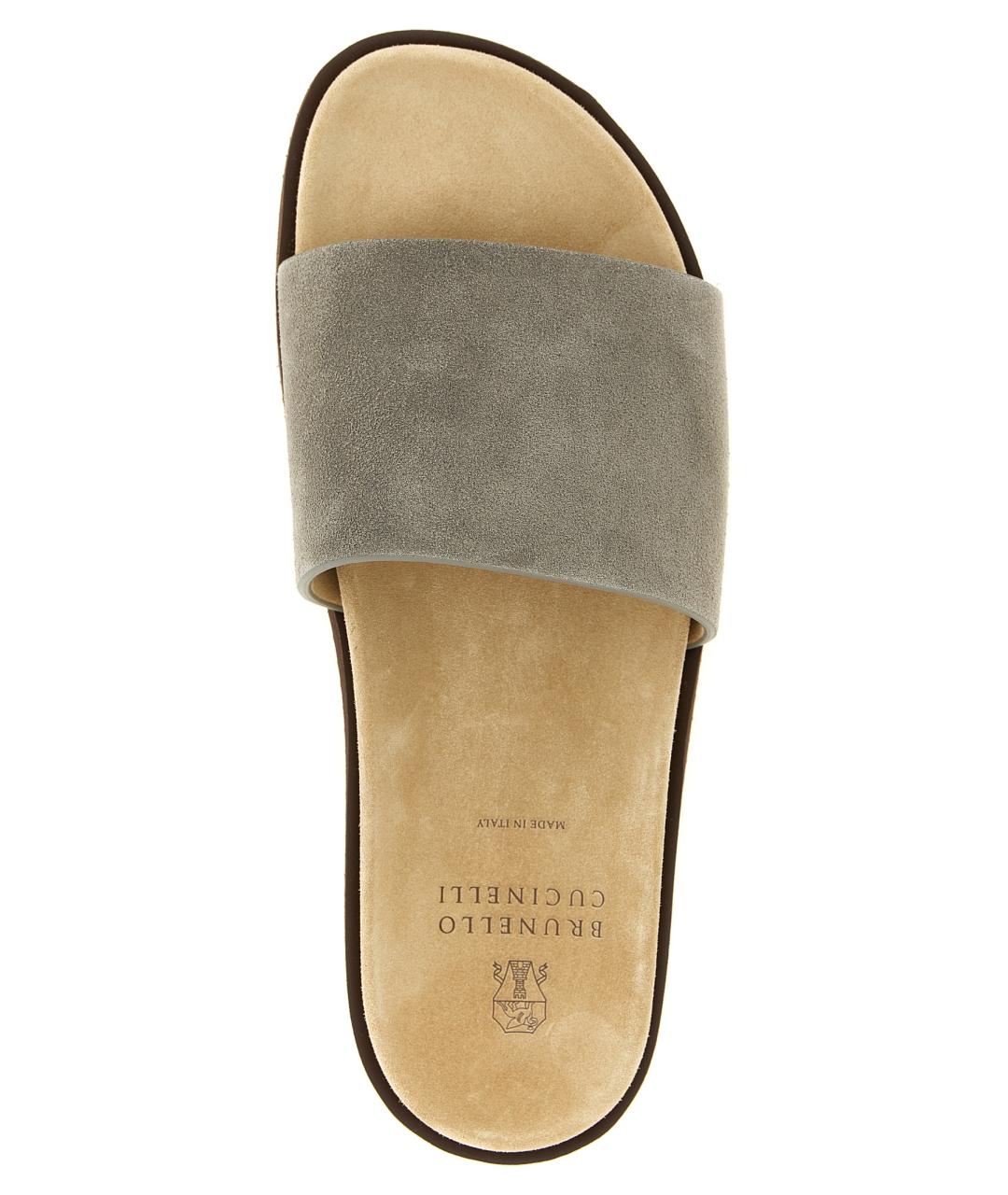 BRUNELLO CUCINELLI Серые замшевые шлепанцы, фото 4