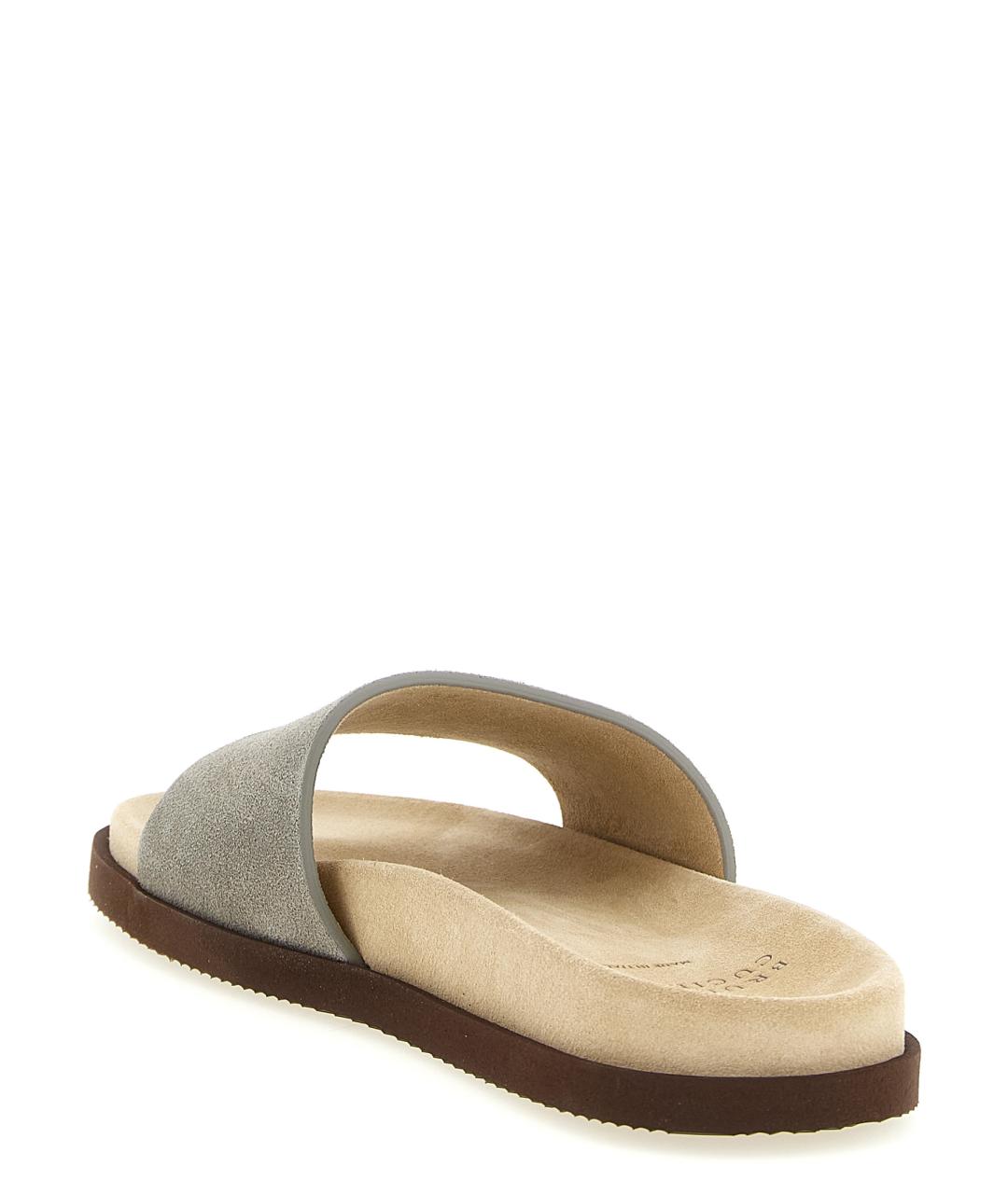 BRUNELLO CUCINELLI Серые замшевые шлепанцы, фото 3