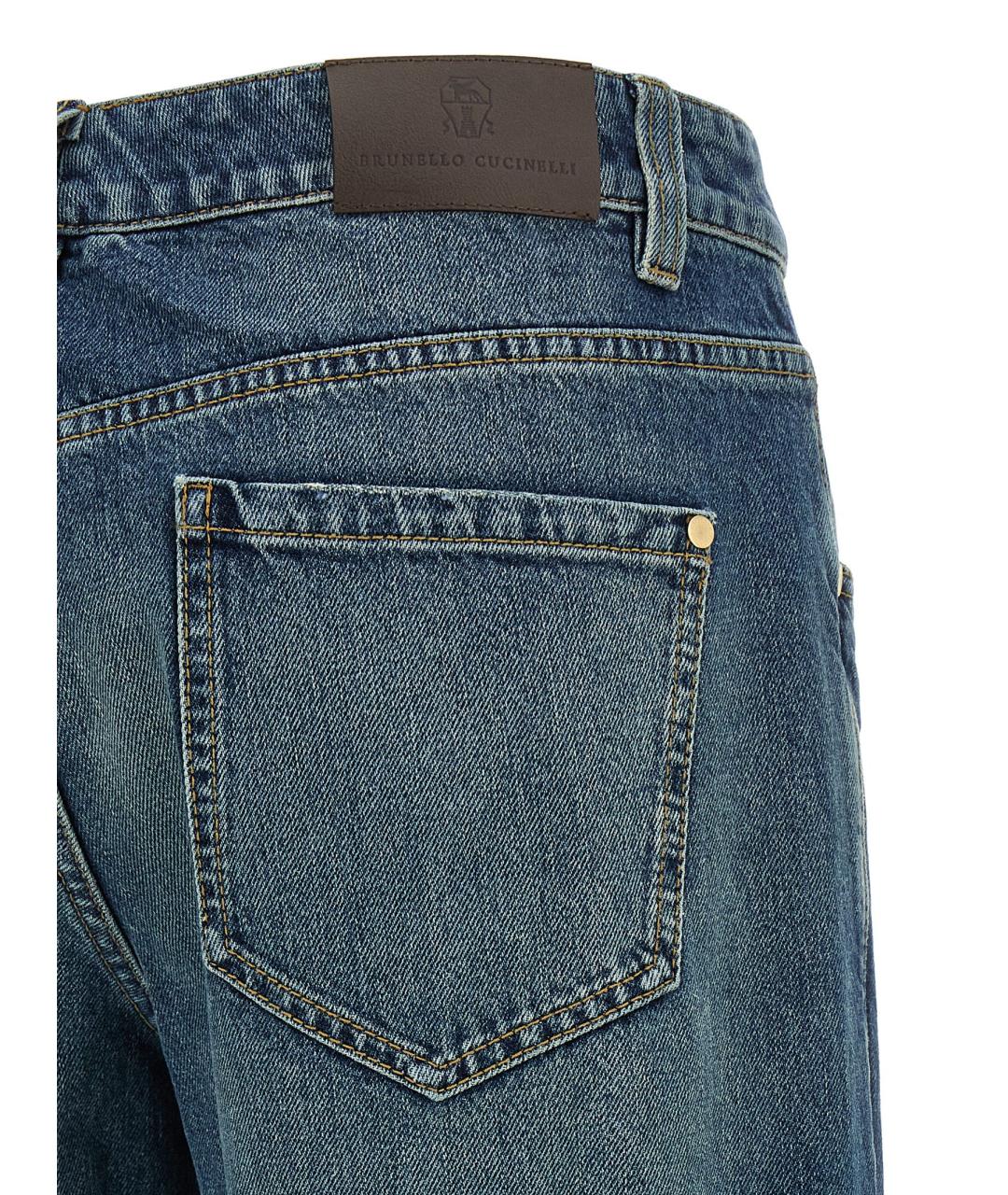 BRUNELLO CUCINELLI Синие хлопковые прямые джинсы, фото 4