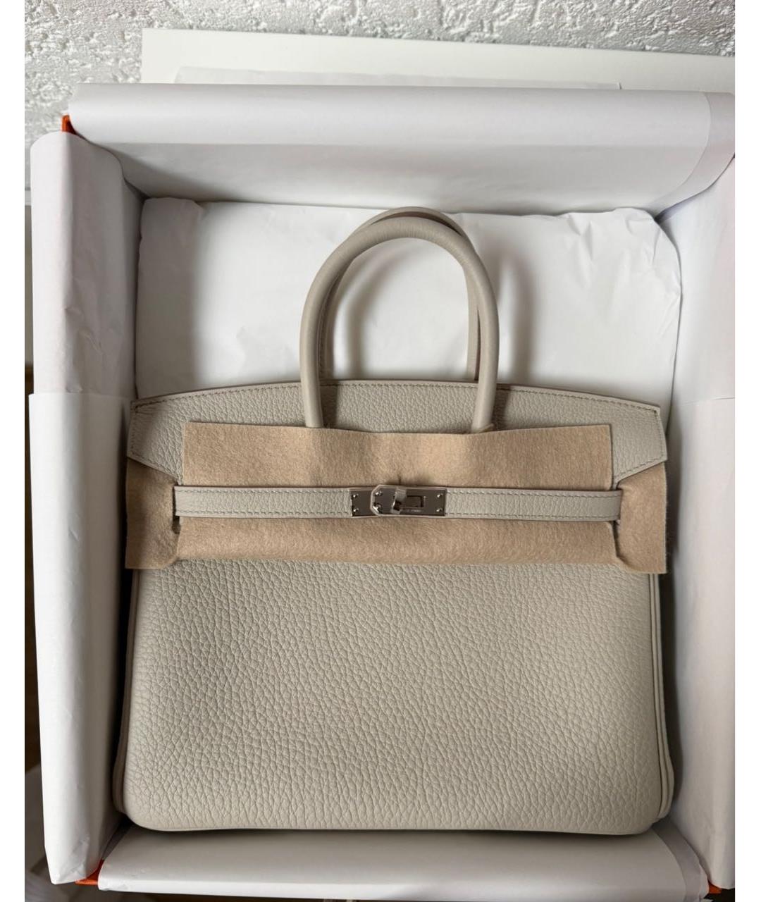 HERMES Бежевая кожаная сумка с короткими ручками, фото 6